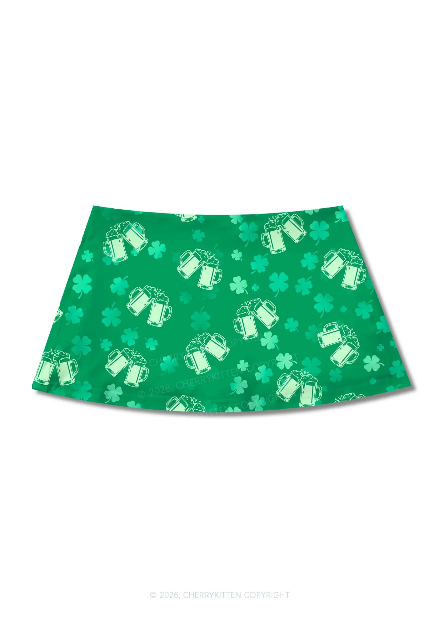 Green Beer Clover St Patricks Y2K Print Mini Skirt Cherrykitten
