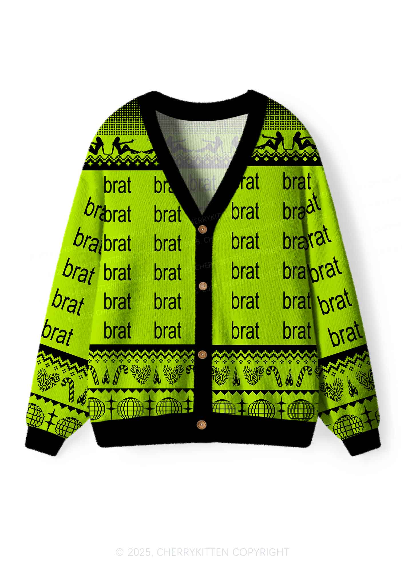 Green Brat Y2K Christmas Cardigan Knit Sweatshirt Cherrykitten