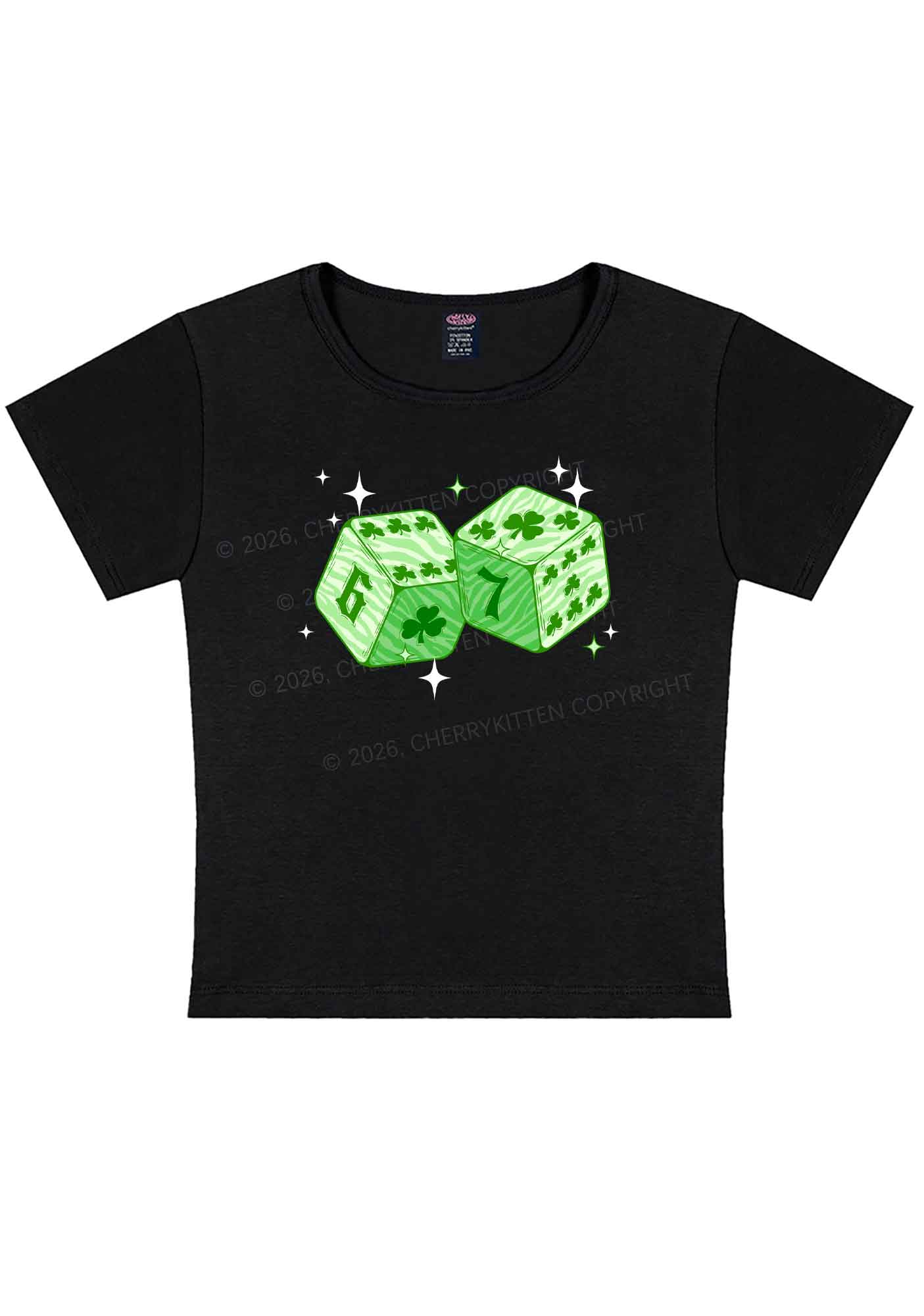 Green Clover Dice St Patricks Y2K Baby Tee Cherrykitten