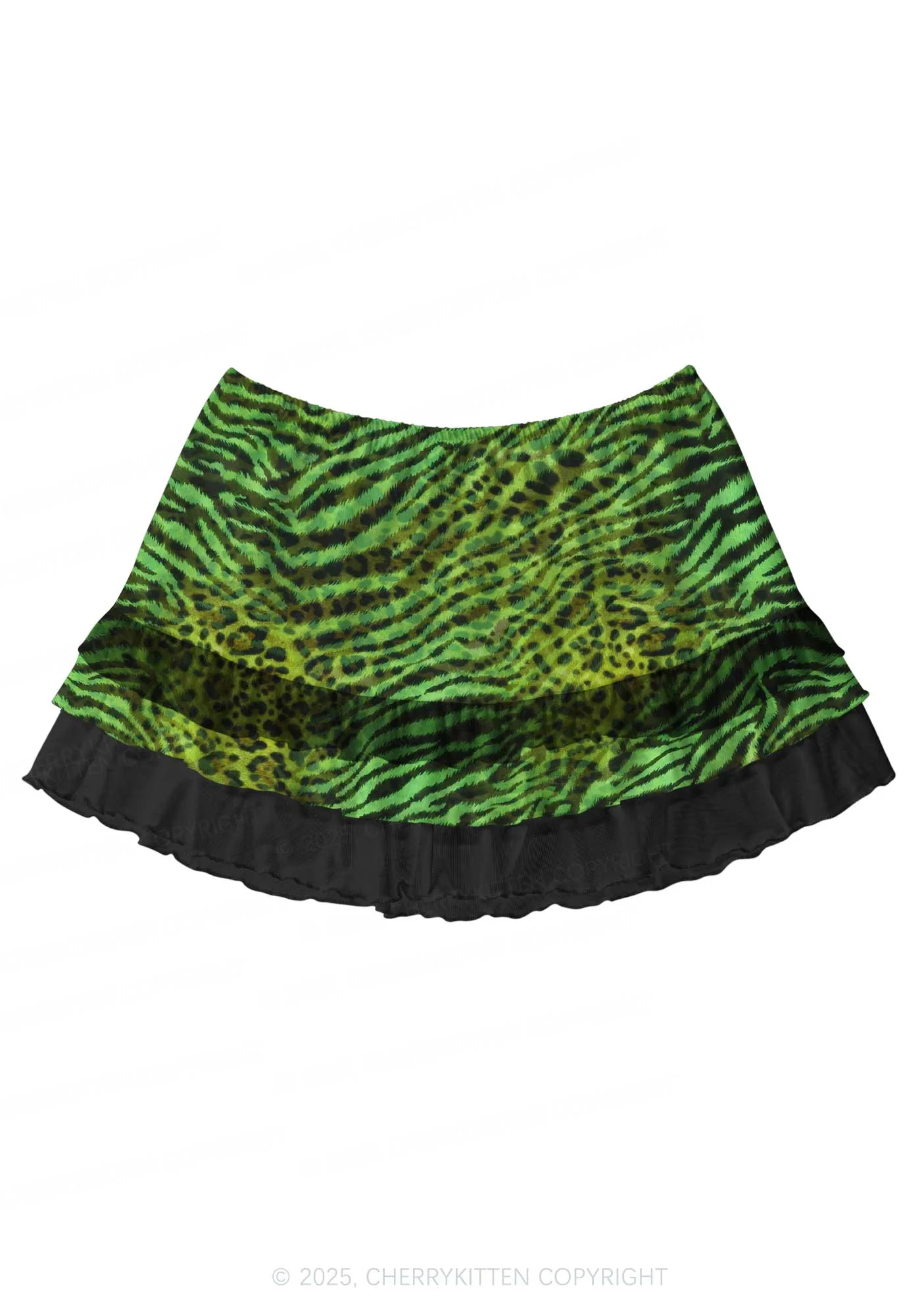 Green Zebra Leopard Pattern St Patricks Y2K Print Mini Layered Skirt Cherrykitten