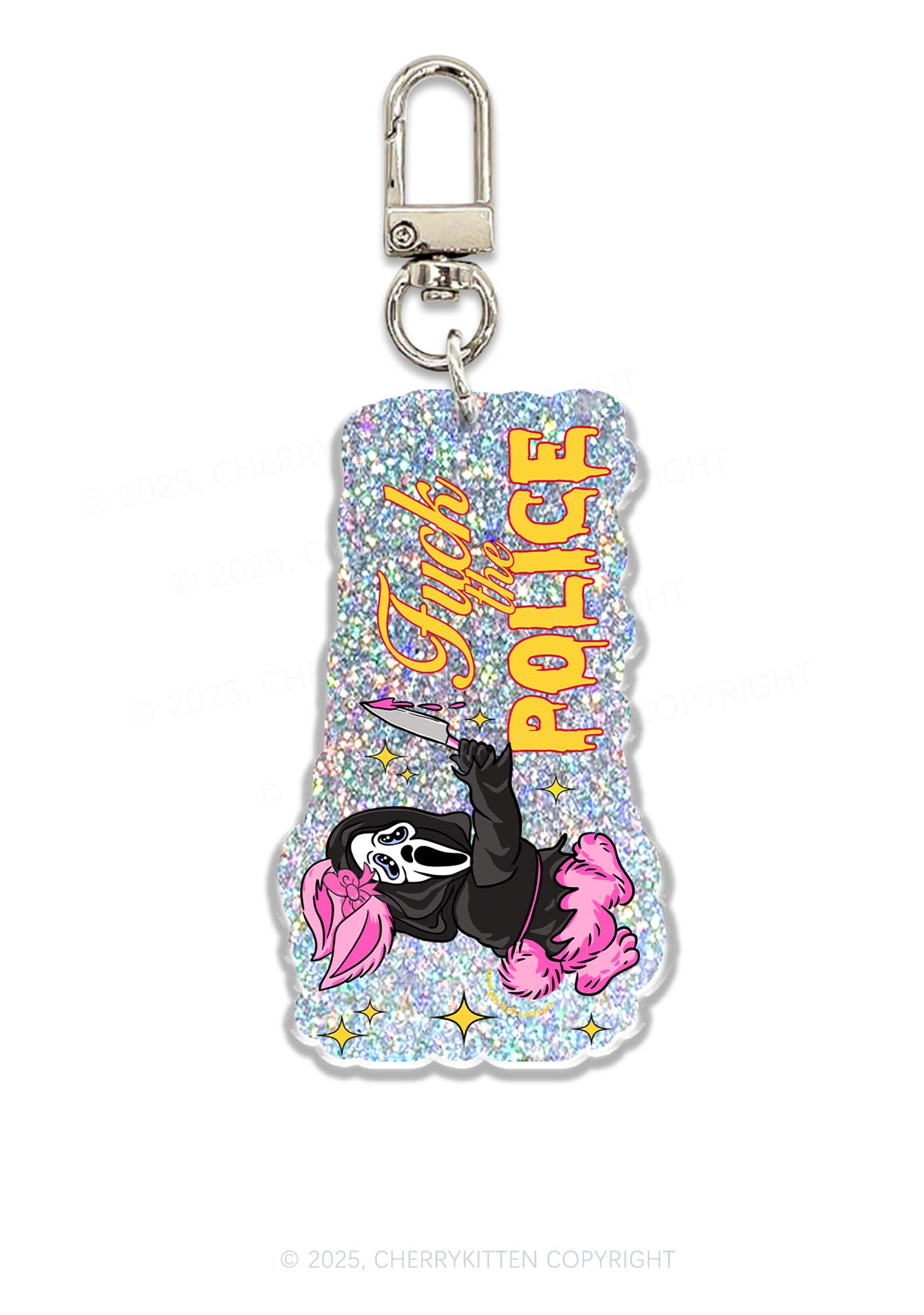 Halloween Fxxk The Police 1pc Y2K Glitter Keychain Cherrykitten