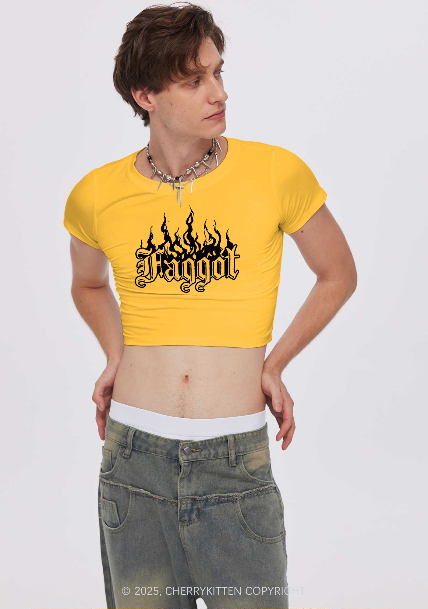 Halloween Goth Faggot Pride Y2K Baby Tee Cherrykitten - Image 3