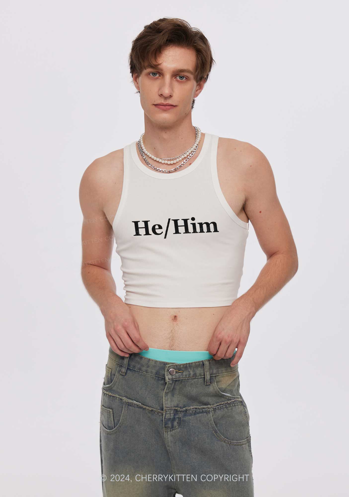 He Or Him Y2K Crop Tank Top Cherrykitten - Image 2