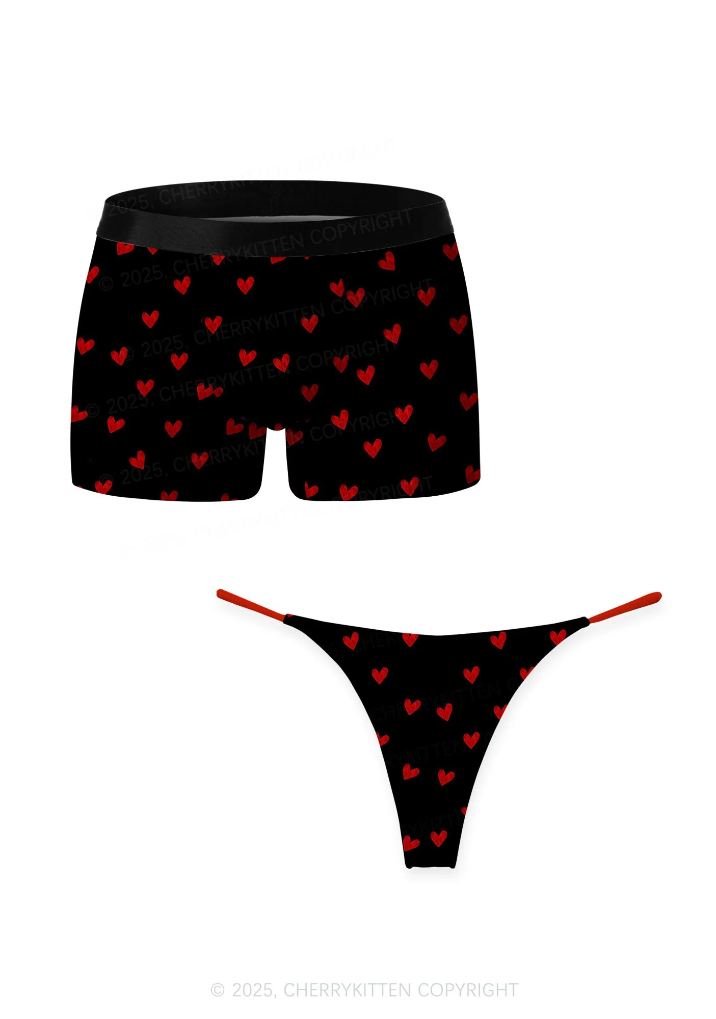 Hearts Fly Valentine's Day Y2K Print Couples Boxer Thong Set Cherrykitten