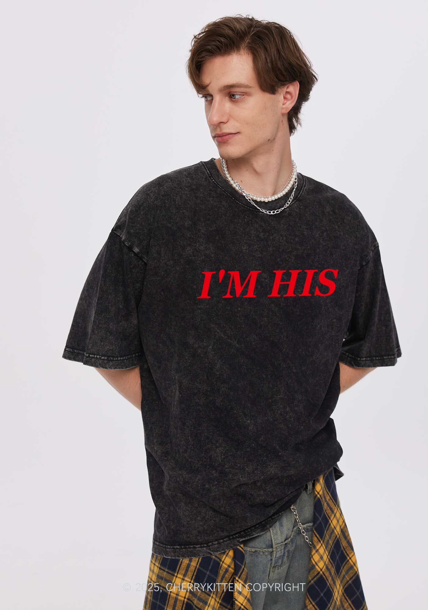 Hes Mine Im His Y2K Valentine's Day Washed Tee Cherrykitten - Image 2