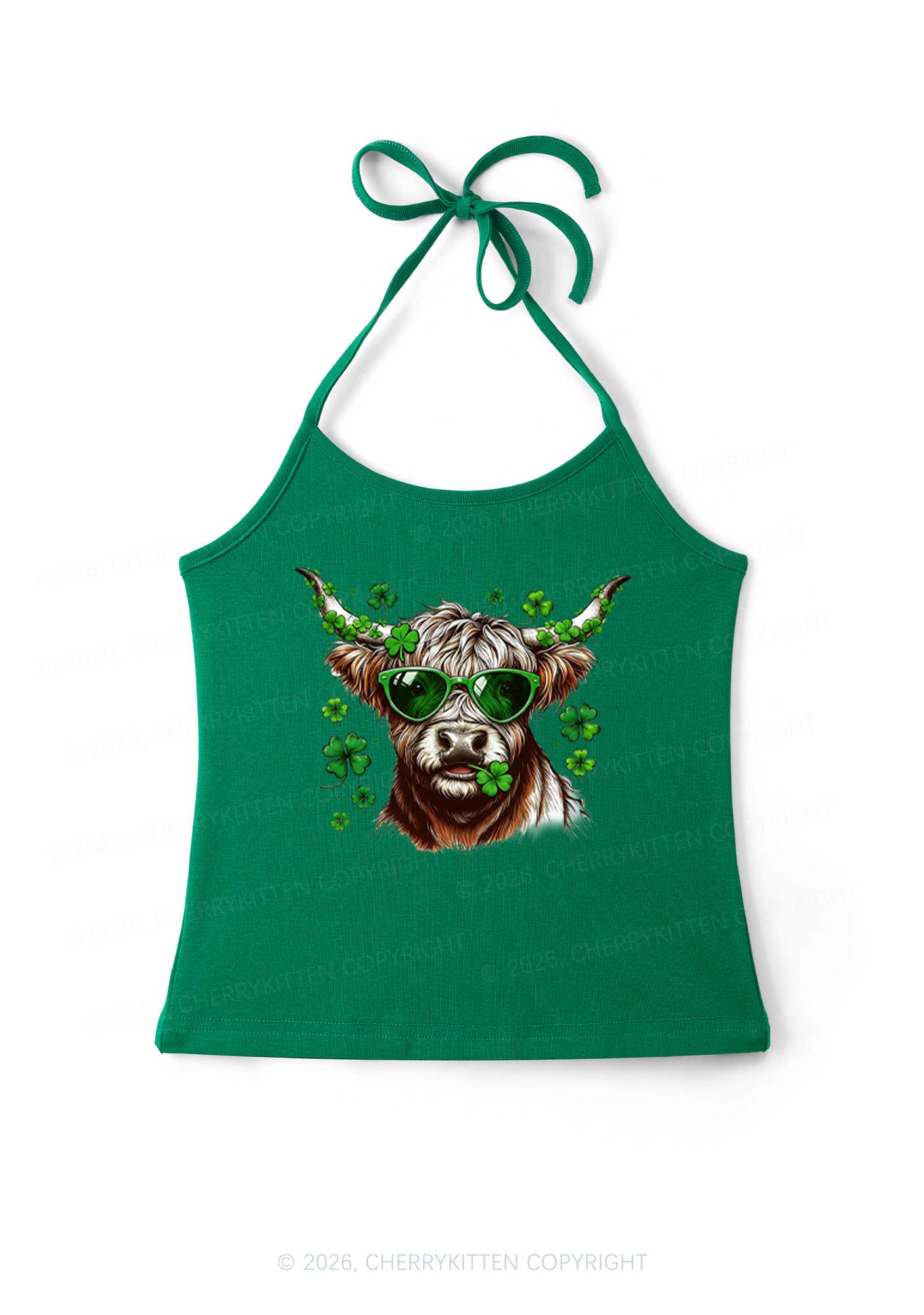 Highland Cow St Patricks Y2K Halter Neck Cami Cherrykitten