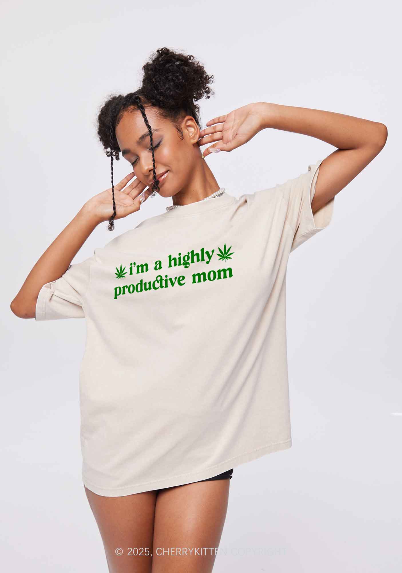 Highly Productive Mom Y2K Washed Tee Cherrykitten - Image 2