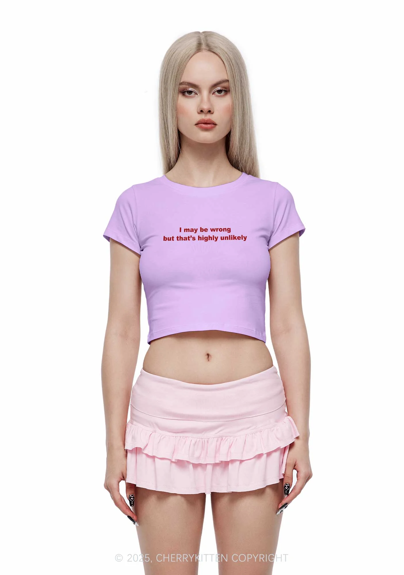 Highly Unlikely Y2K Baby Tee Cherrykitten - Image 2