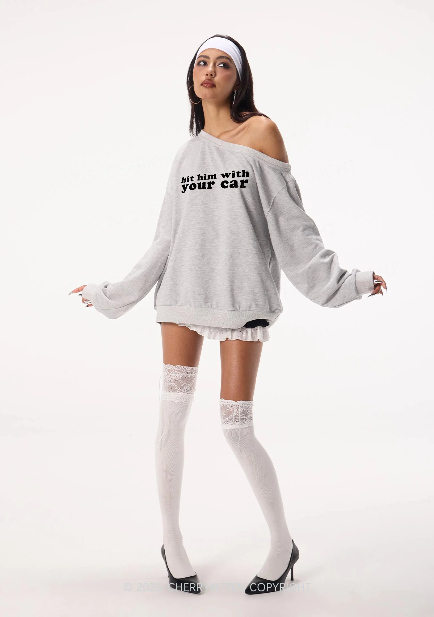 Hit Him Y2K Off Shoulder Sweatshirts Cherrykitten - Image 2