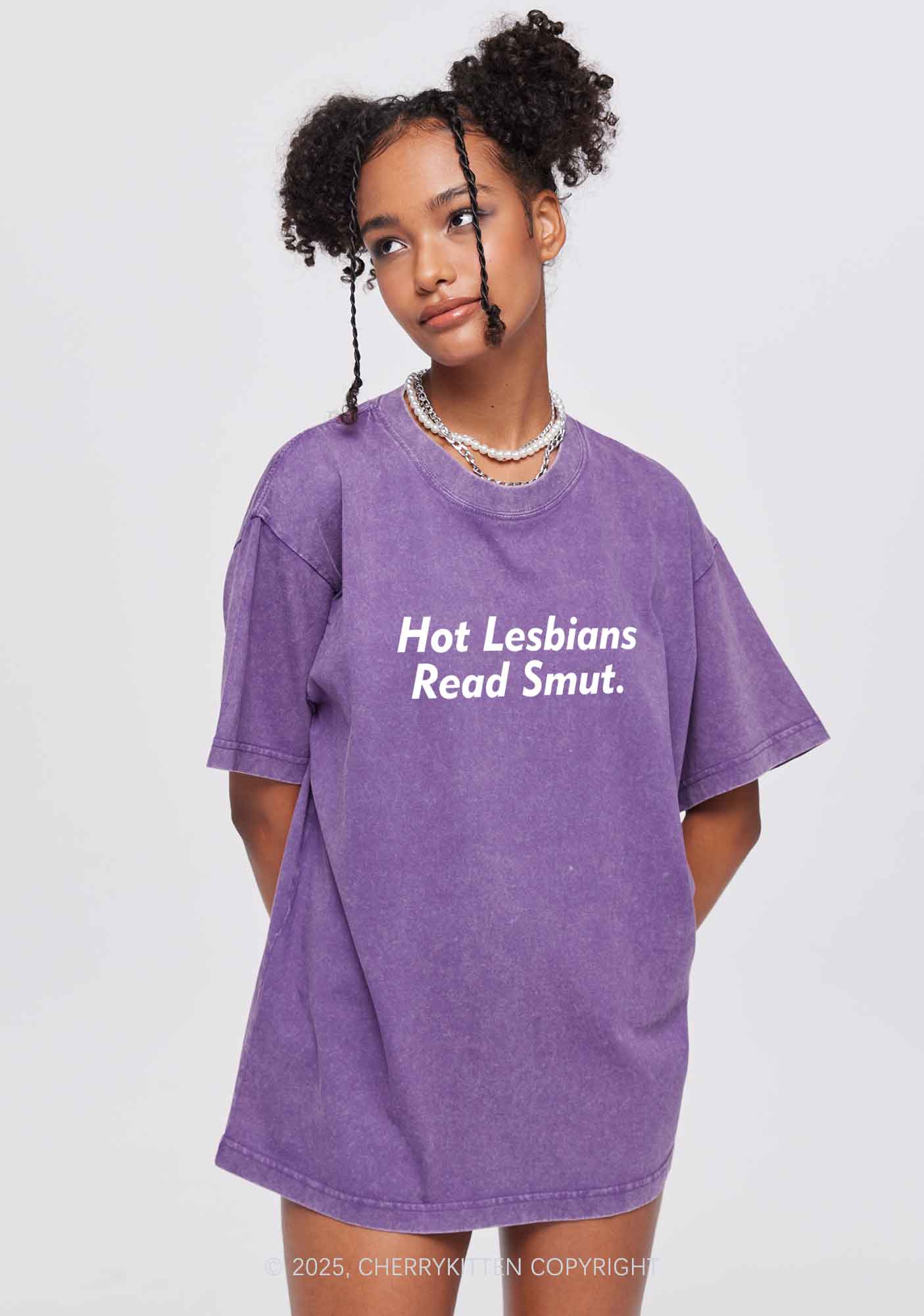 Hot Lesbians Read Smxt Y2K Shirts Washed Tee Cherrykitten - Image 2