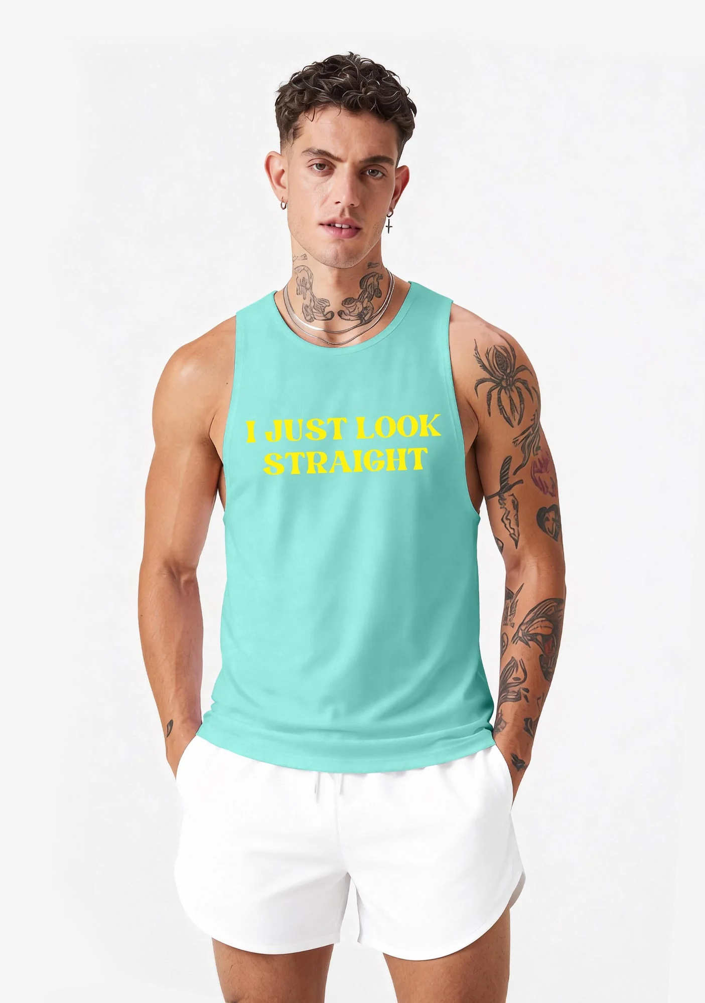 I Just Look Straight Pride Y2K Men Racerback Tank Top Cherrykitten - Image 2
