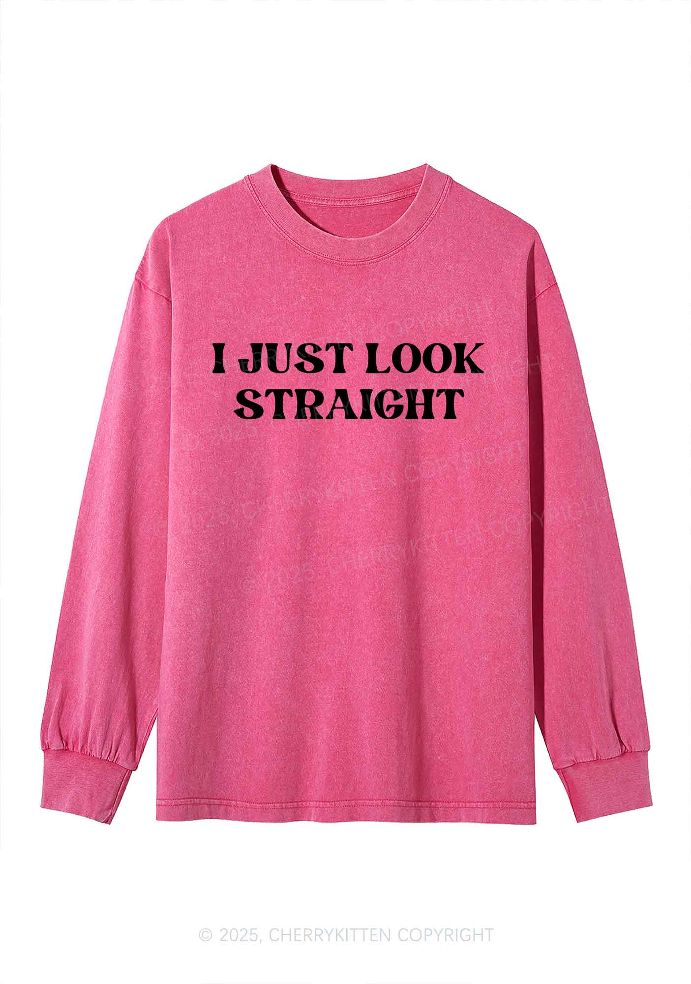 I Just Look Straight Y2K Washed Long Sleeves Cherrykitten