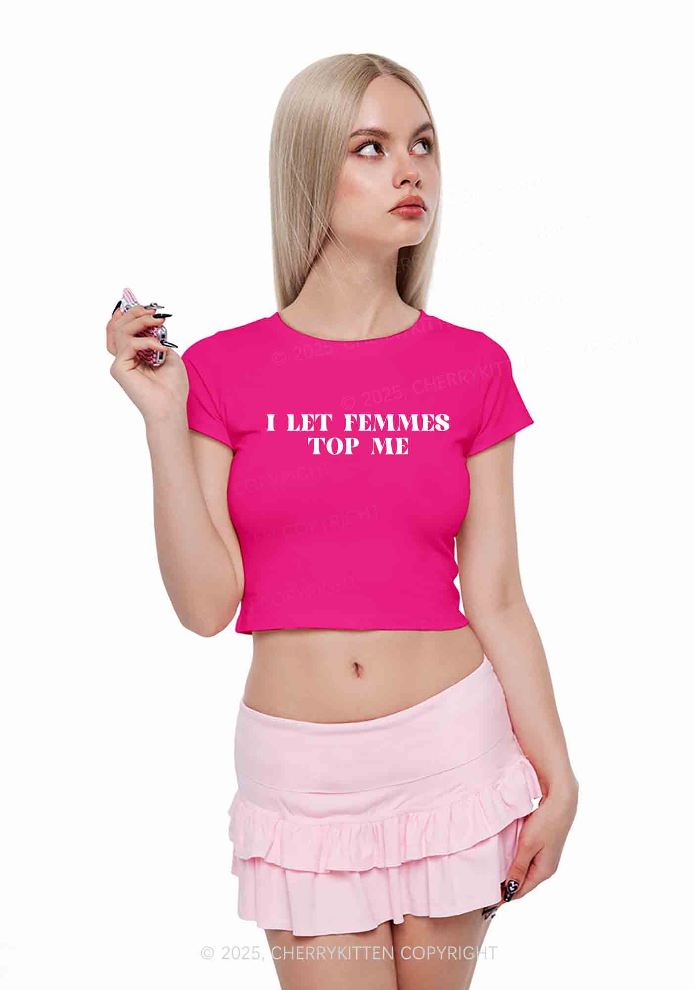 I Let Femmes Top Me Y2K Valentine's Day Couple Shirt Cherrykitten - Image 3
