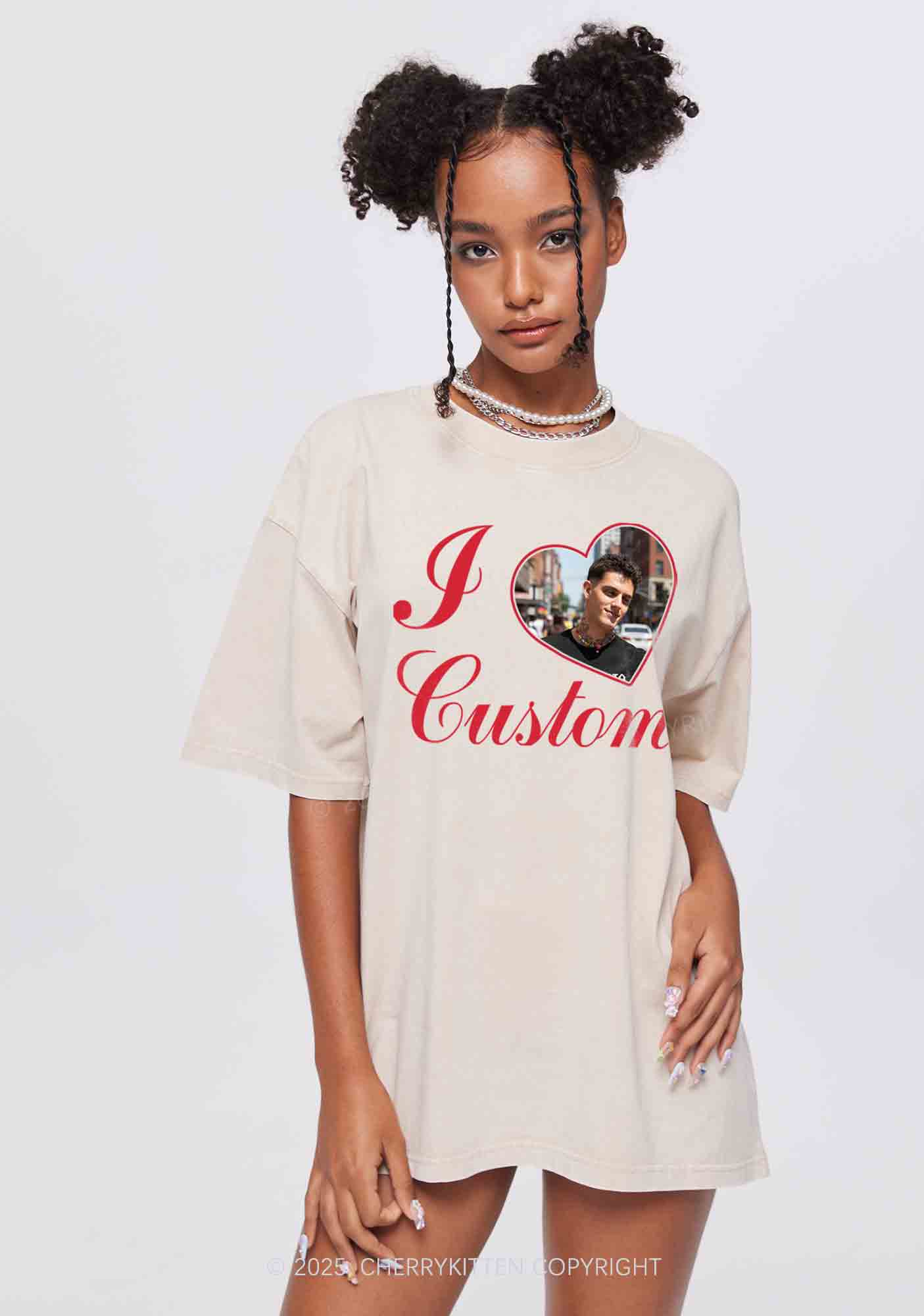 I Love Custom Heart Photo Y2K Valentine's Day Washed Tee Cherrykitten - Image 2
