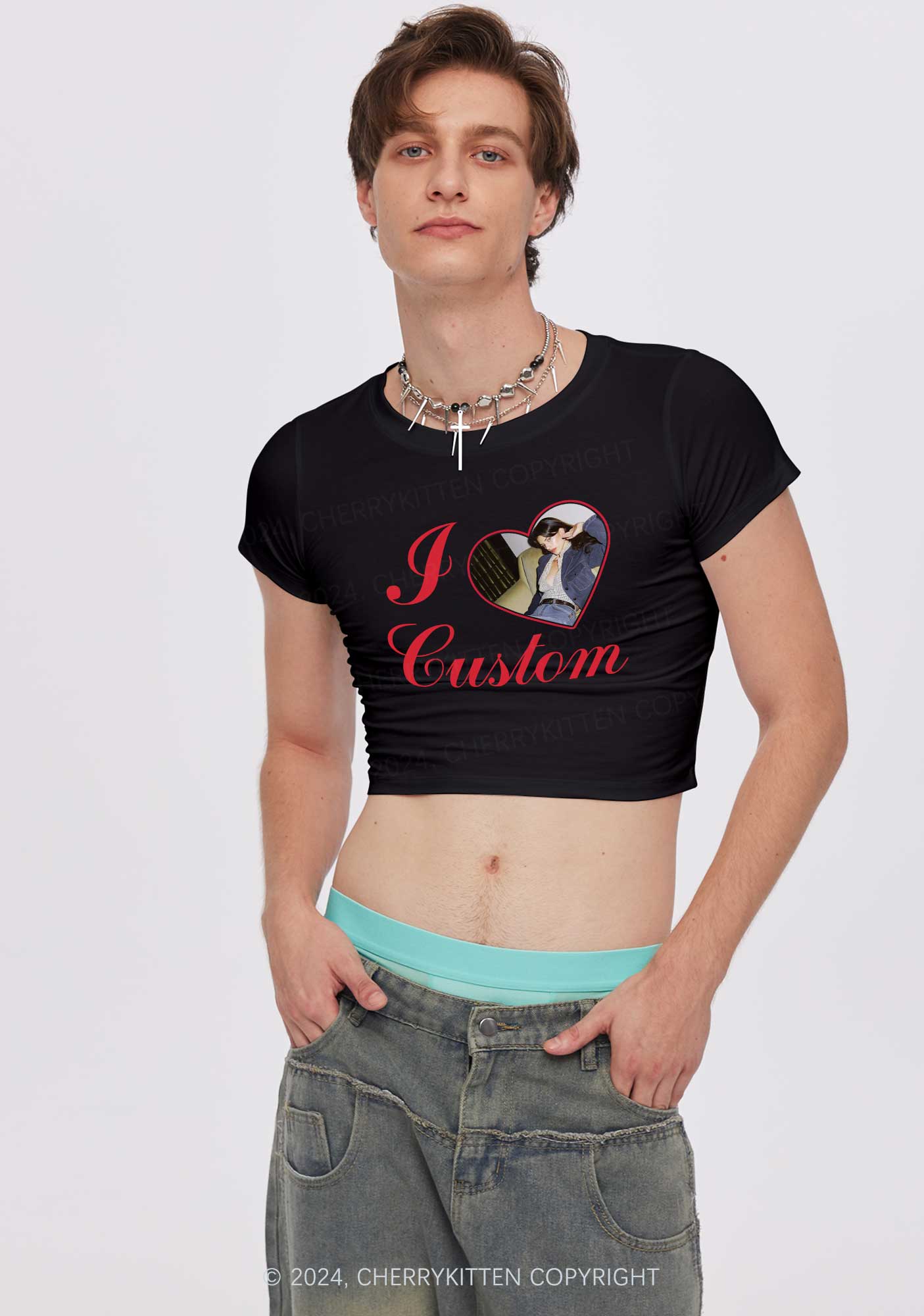 I Love Custom Name Y2K Valentine's Day Baby Tee Cherrykitten - Image 3