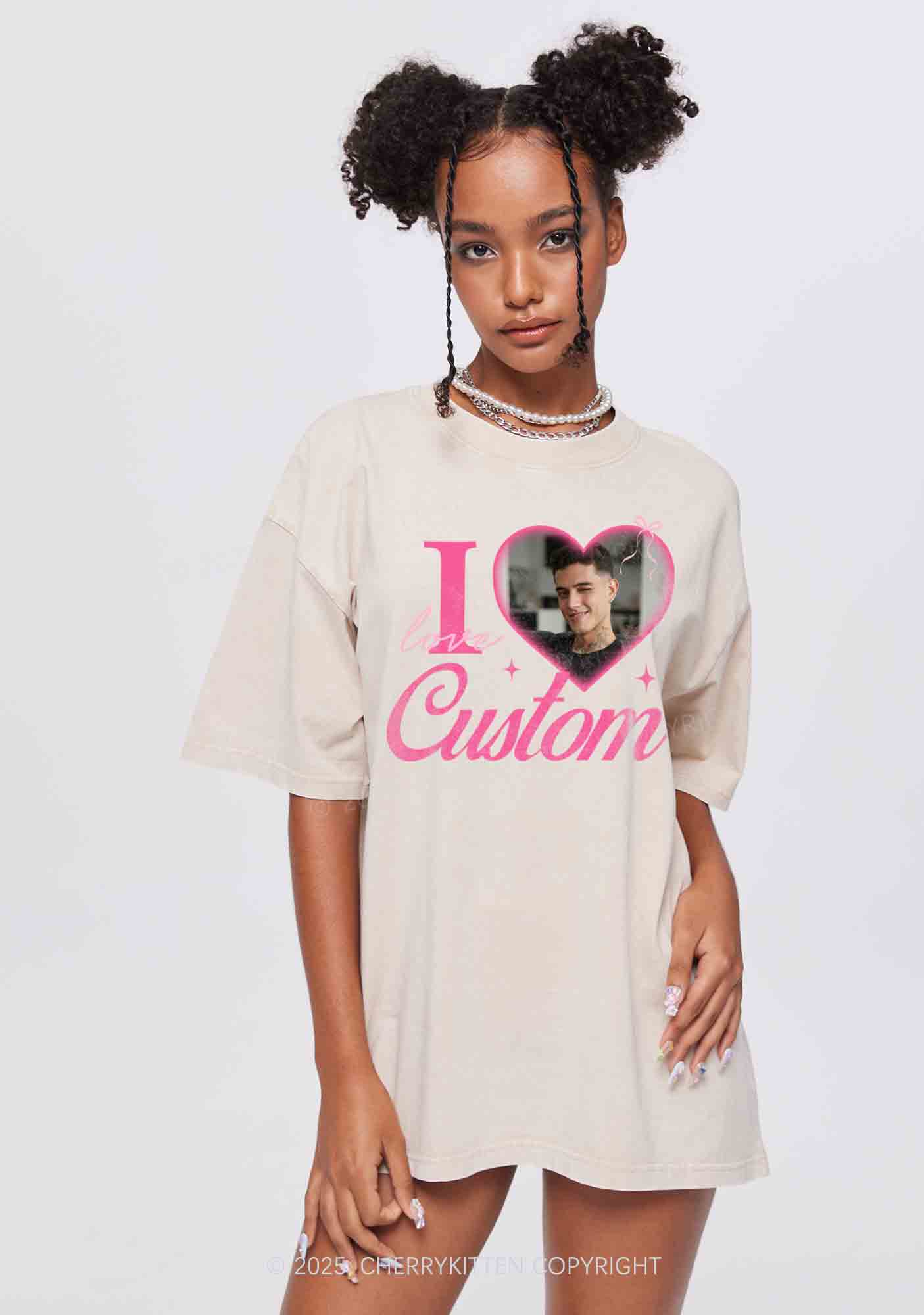 I Love Custom Y2K Valentine's Day Washed Tee Cherrykitten - Image 2