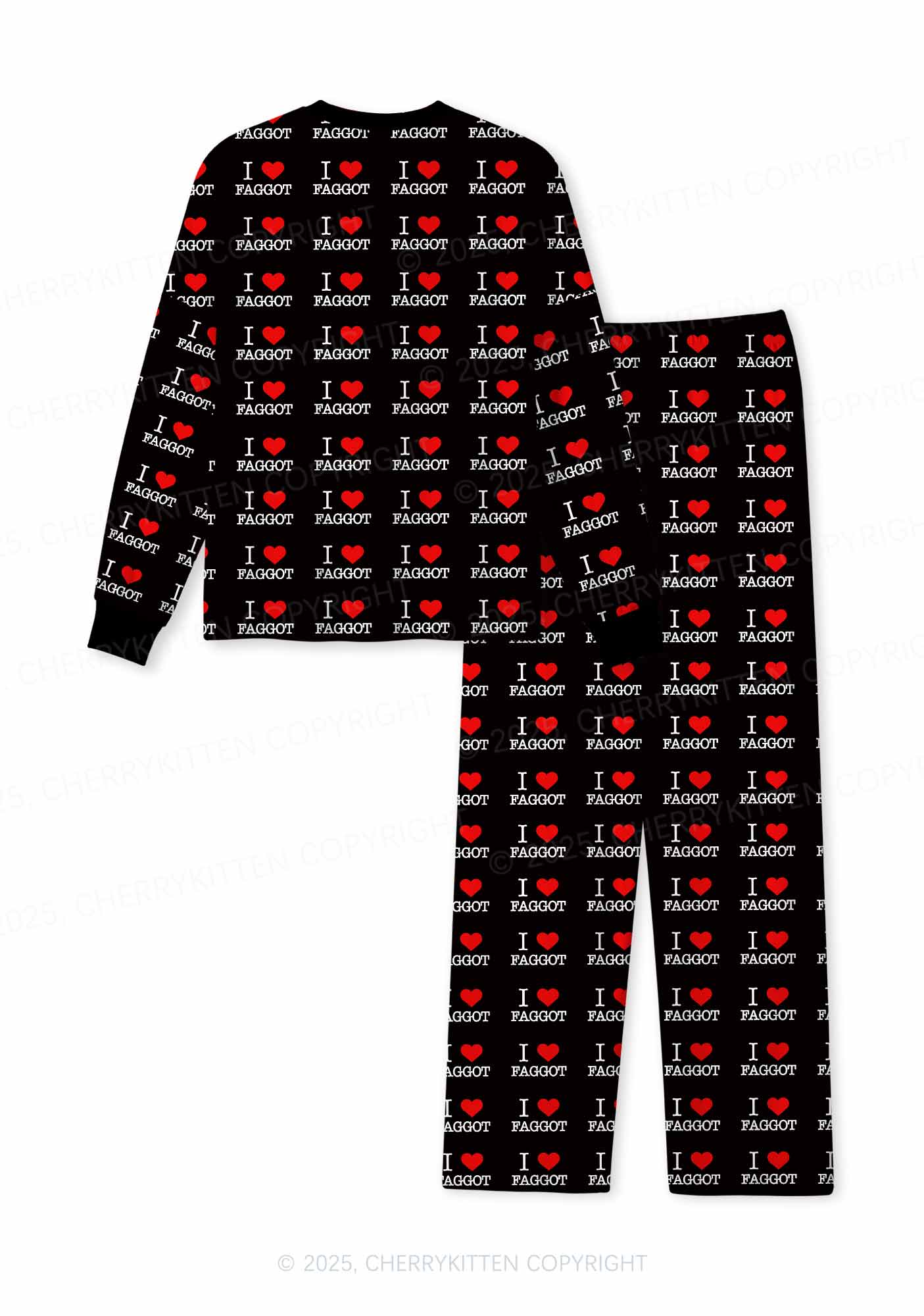 I Love Faggot Valentine's Day Y2K Print Long Sleeve Pajama Set Cherrykitten - Image 5
