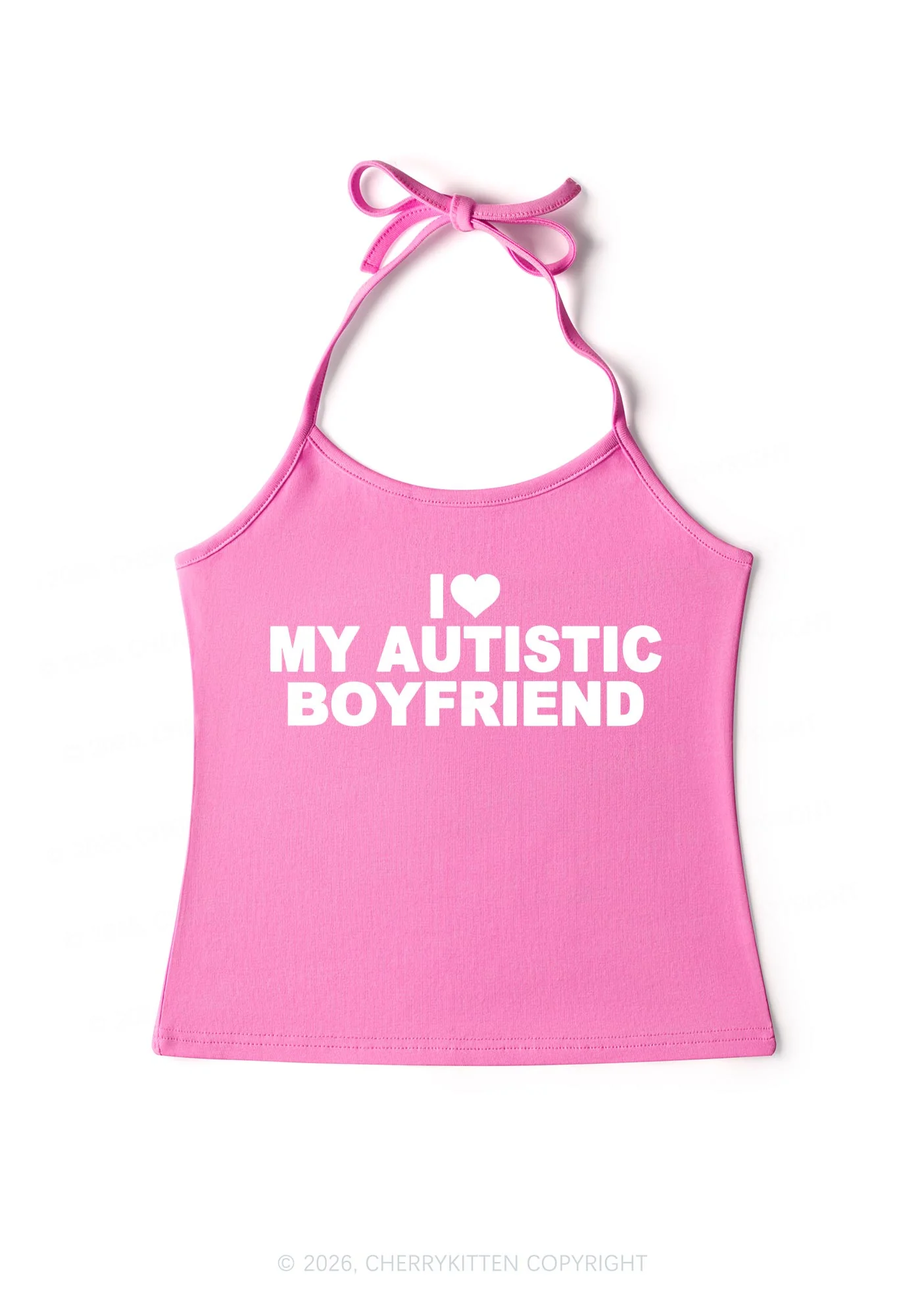 I Love My Autistic BF Valentine's Day Y2K Halter Neck Cami Cherrykitten - Image 3