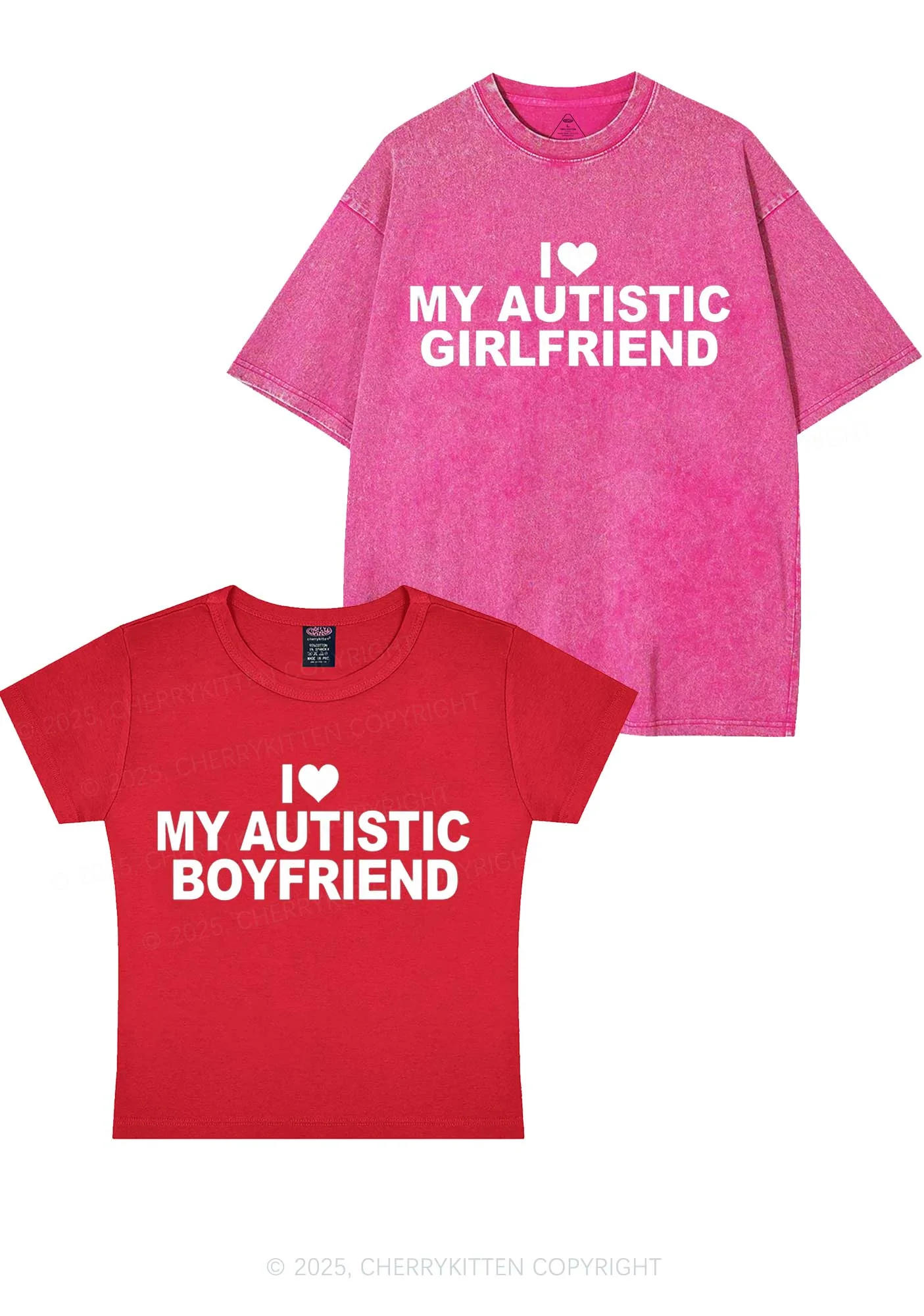 I Love My Autistic GF BF Y2K Valentine's Day Couple Shirt Cherrykitten - Image 6