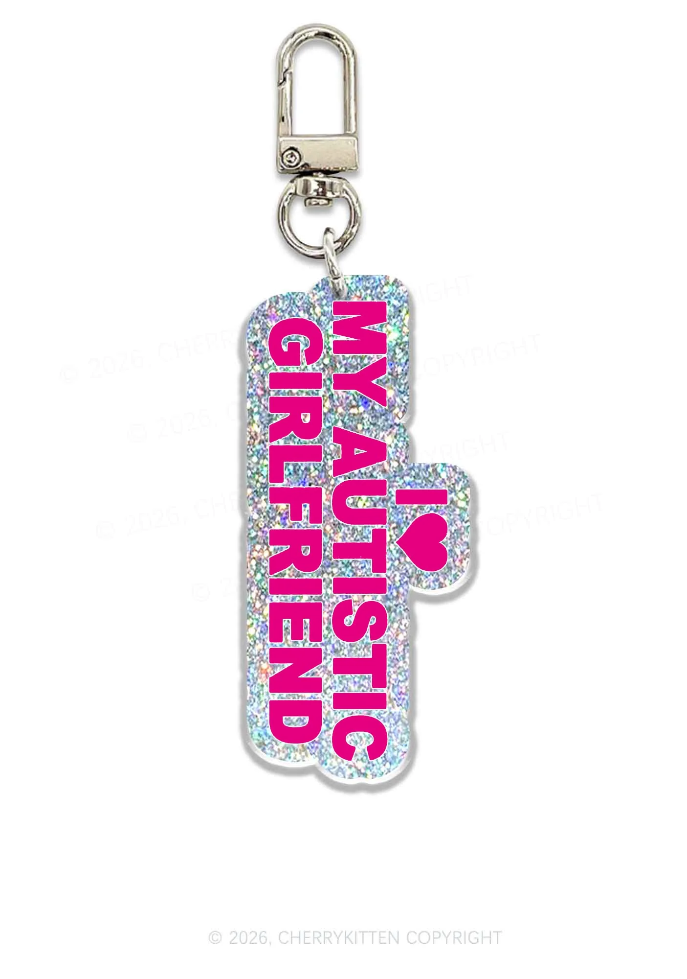 I Love My Autistic GF Valentine's Day 1pc Y2K Glitter Keychain Cherrykitten