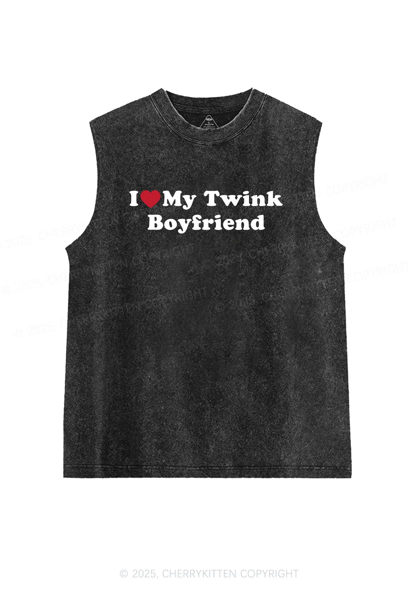 I Love My Twink BF Pride Y2K Washed Muscle Tank Cherrykitten - Image 3