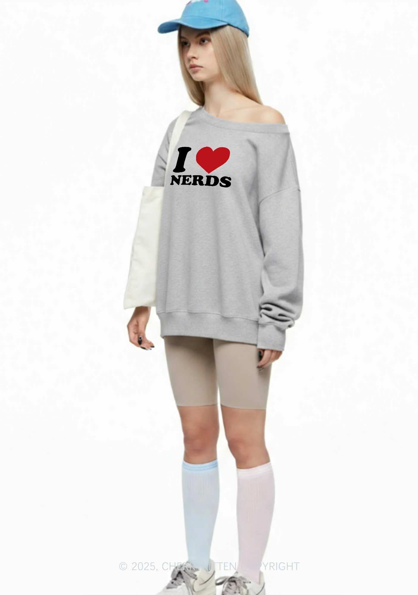 I Love Nerds Y2K Off Shoulder Sweatshirts Cherrykitten - Image 2