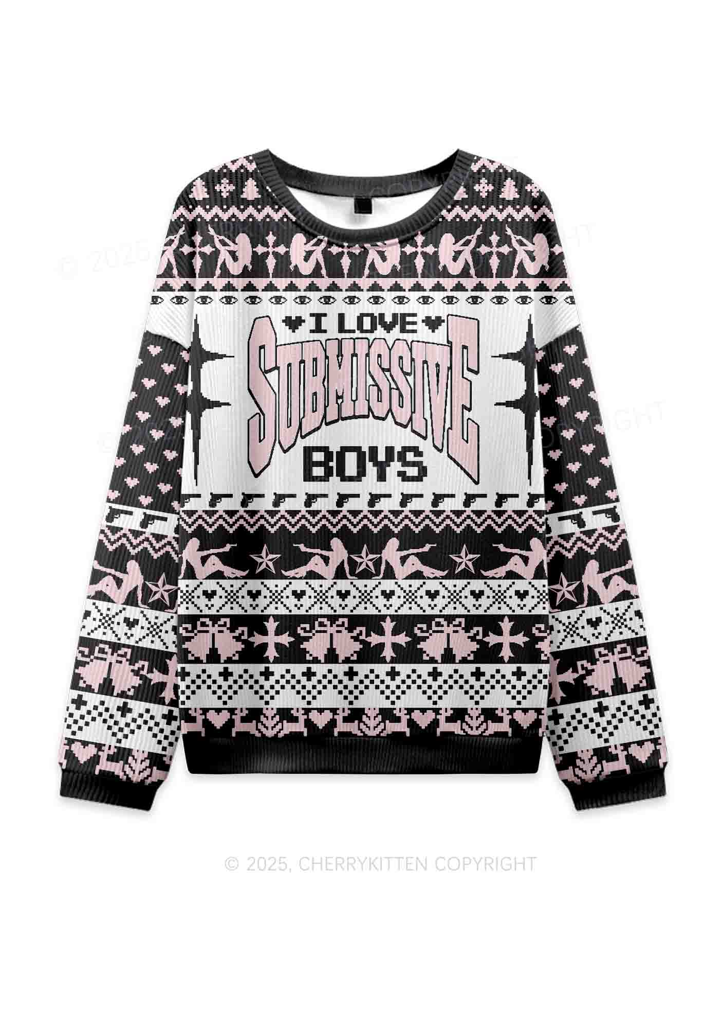I Love S Boys Y2K Christmas Knit Sweatshirt Cherrykitten