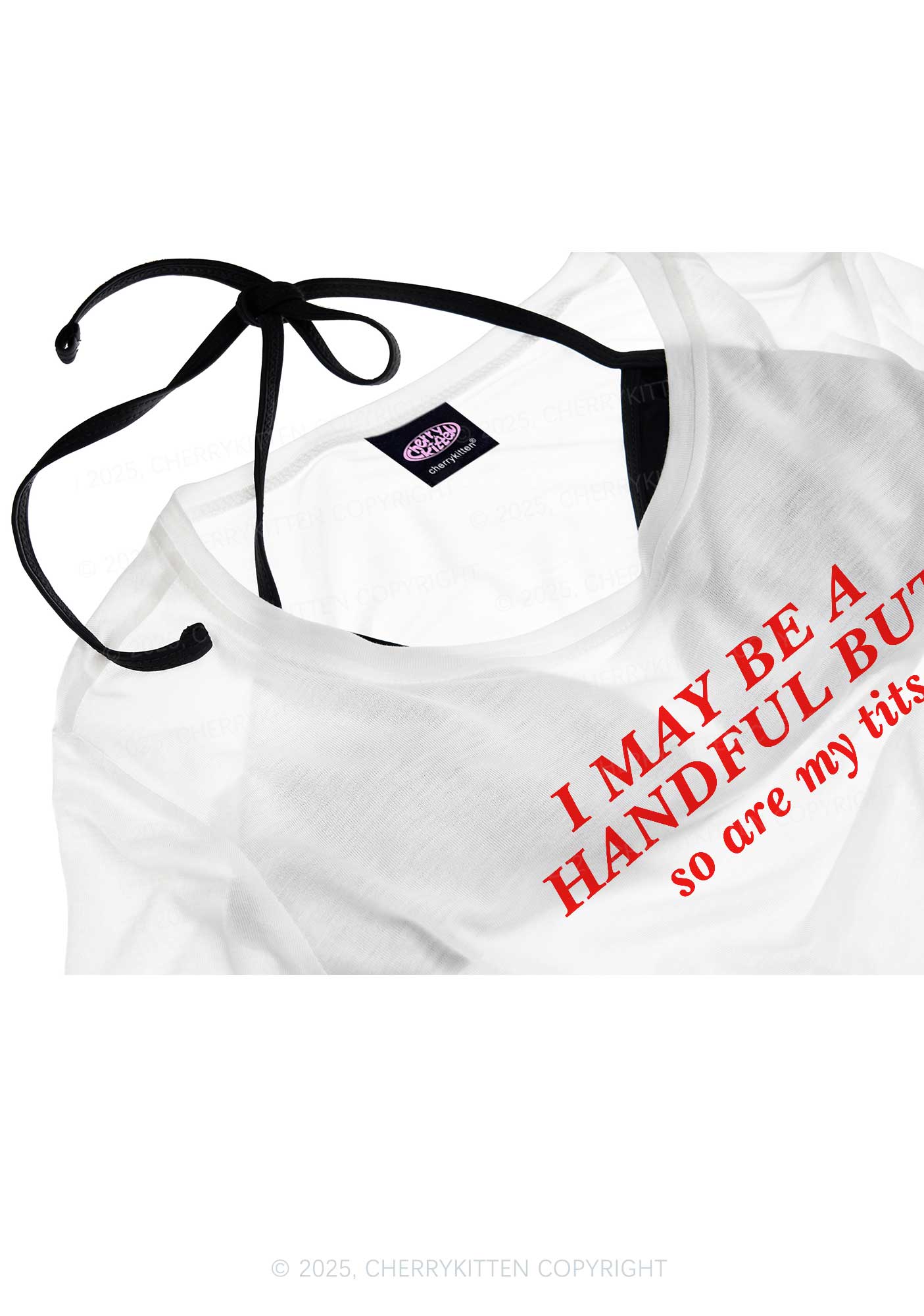 I May Be A Handful Y2K Sheer Crop Tee Cherrykitten - Image 4