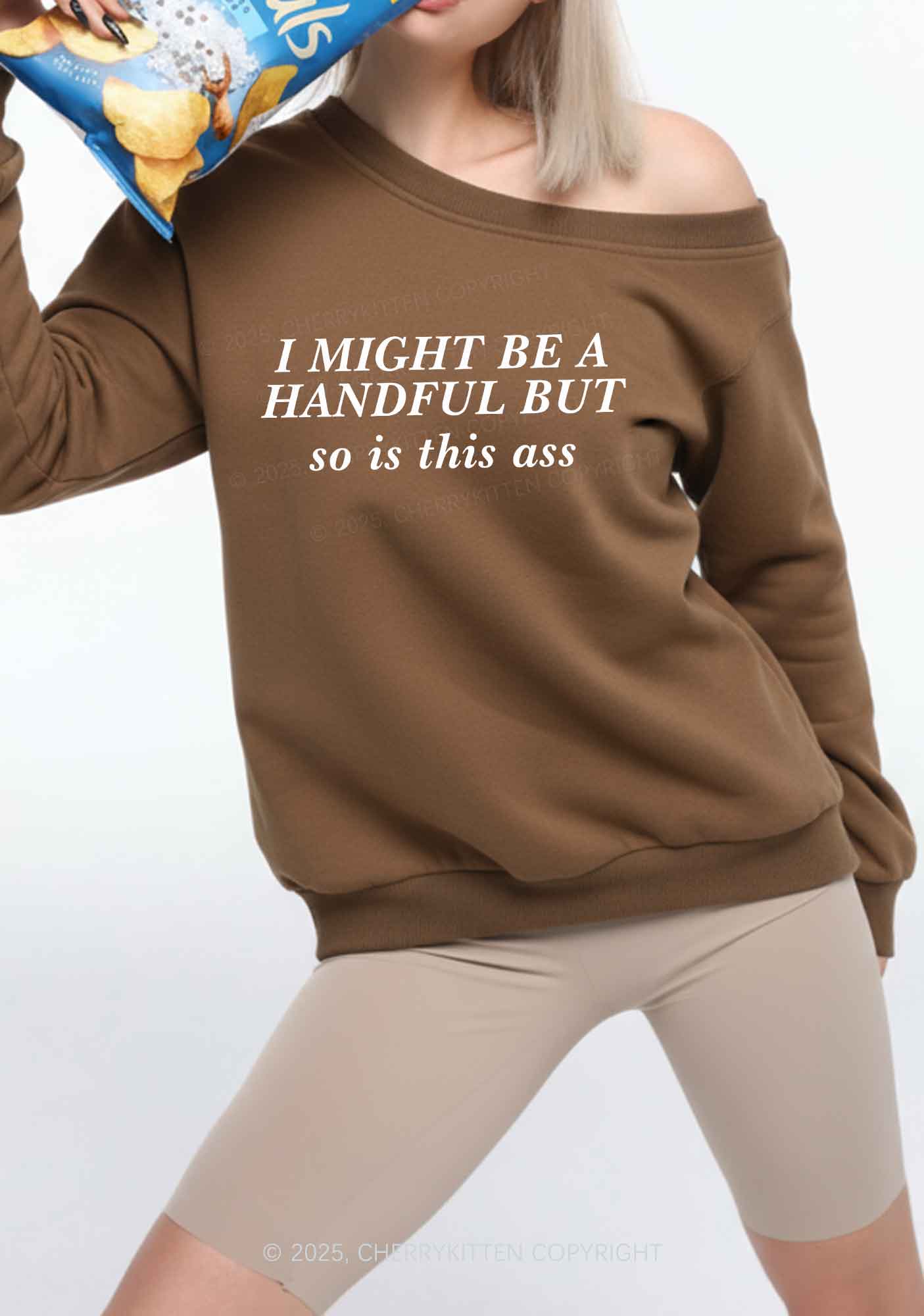 I Might Be Handful Y2K Off Shoulder Sweatshirts Cherrykitten - Image 2