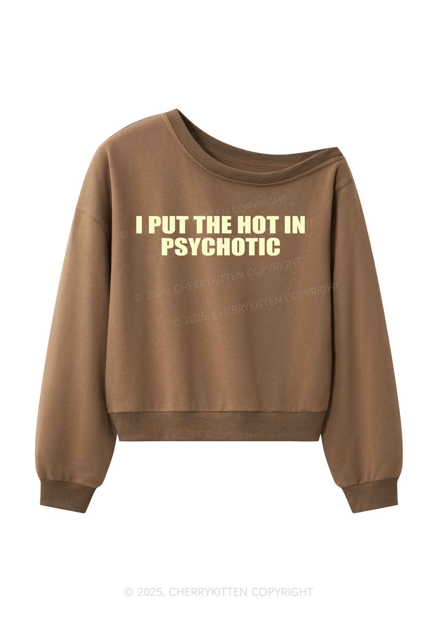 I Put The Hot In Psychotic Y2K Off Shoulder Sweatshirts Cherrykitten - Image 3