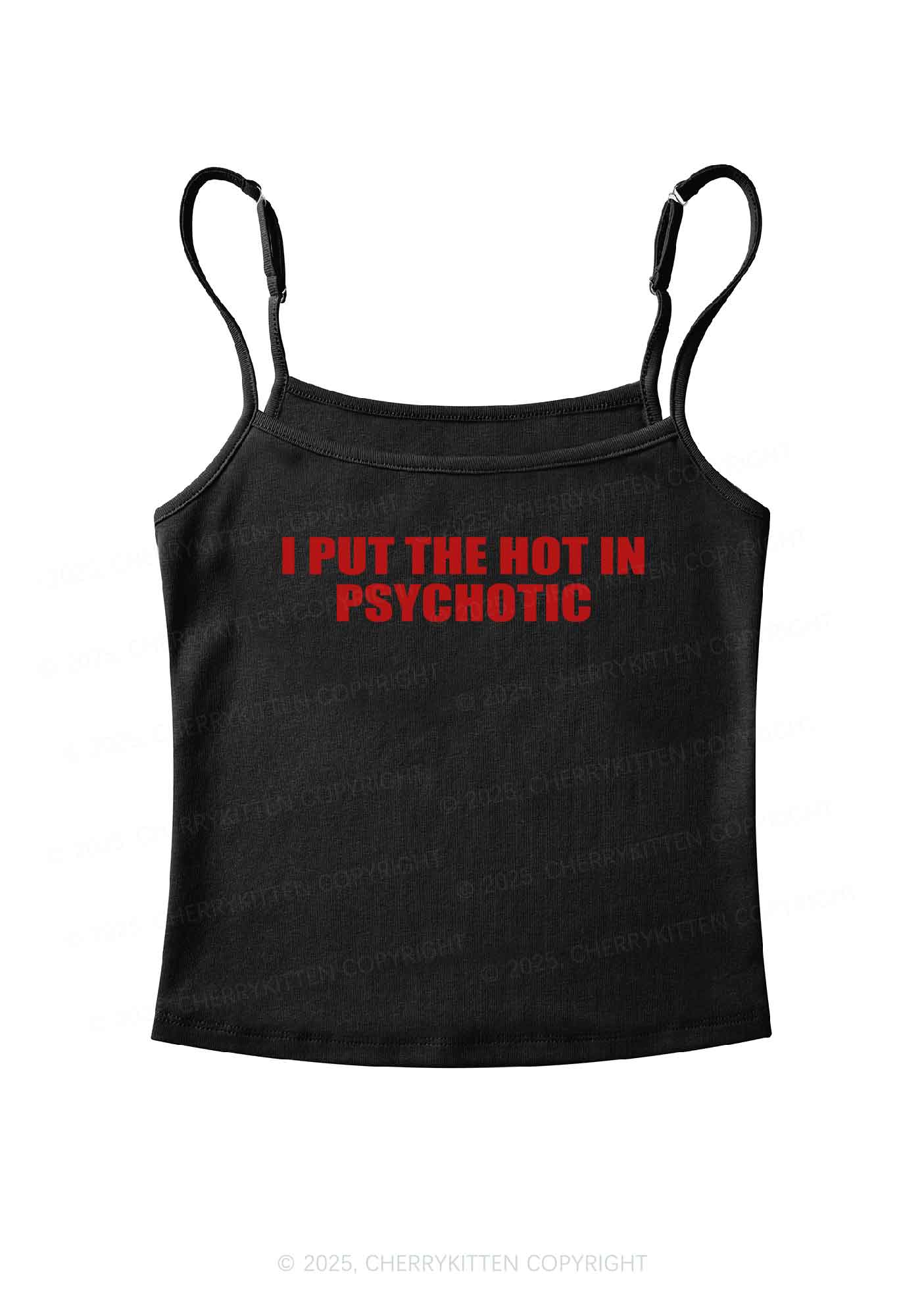 I Put The Hot In Psychotic Y2K Spaghetti Strap Cami Cherrykitten - Image 3