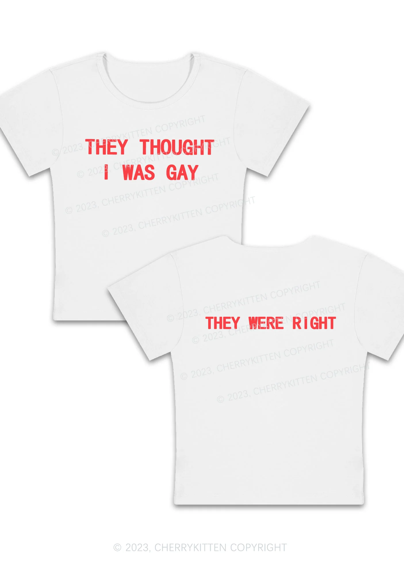 I Was Gay Two Sides Y2K Baby Tee Cherrykitten - Image 4