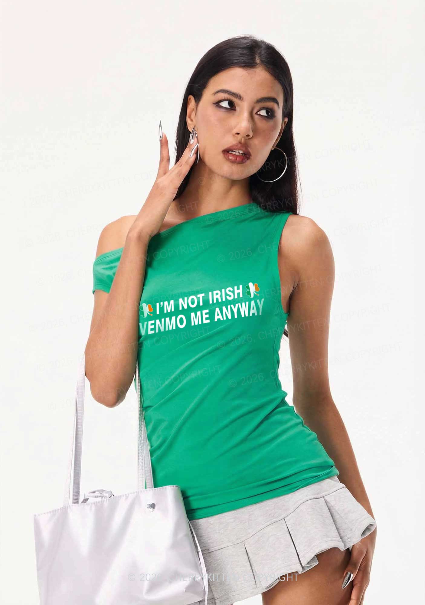 Im Not Irish Anyway St Patricks Y2K Off Shoulder Tank Top Cherrykitten - Image 2