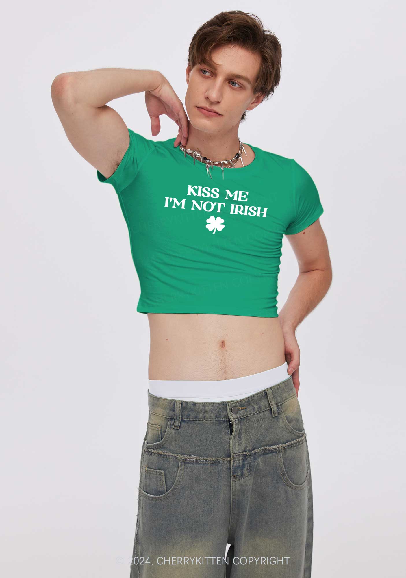 Im Not Irish St Patricks Y2K Baby Tee Cherrykitten - Image 2