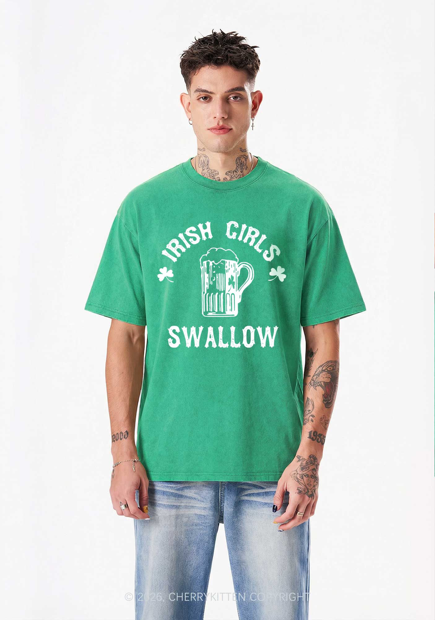 Irish Girls Swallow St Patricks Y2K Washed Tee Cherrykitten - Image 2