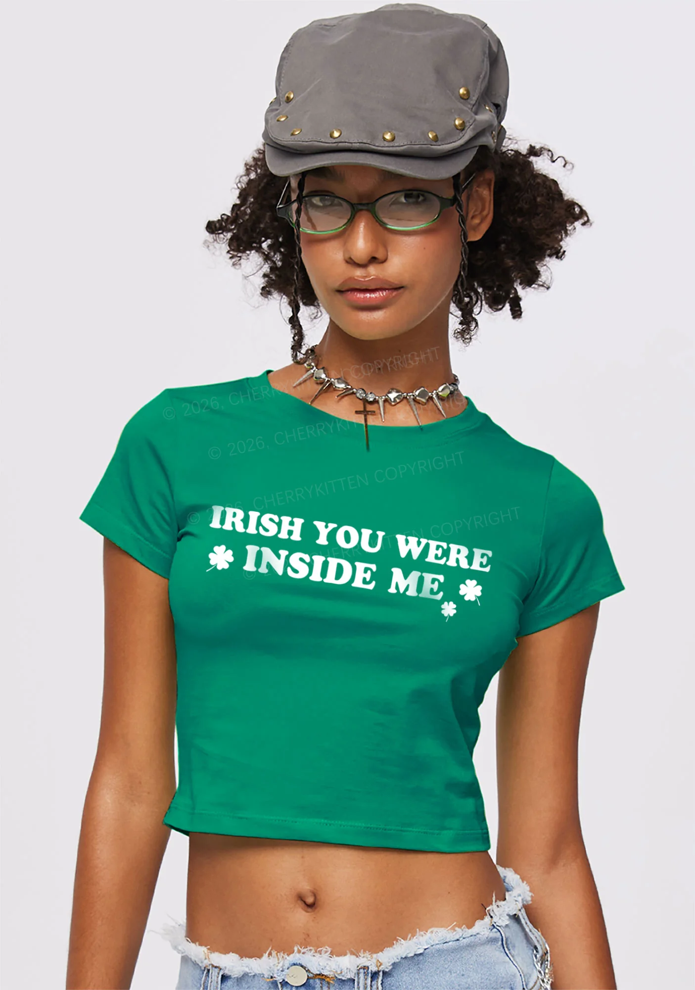 Irish You Were Inside Me St Patricks Y2K Baby Tee Cherrykitten - Image 2
