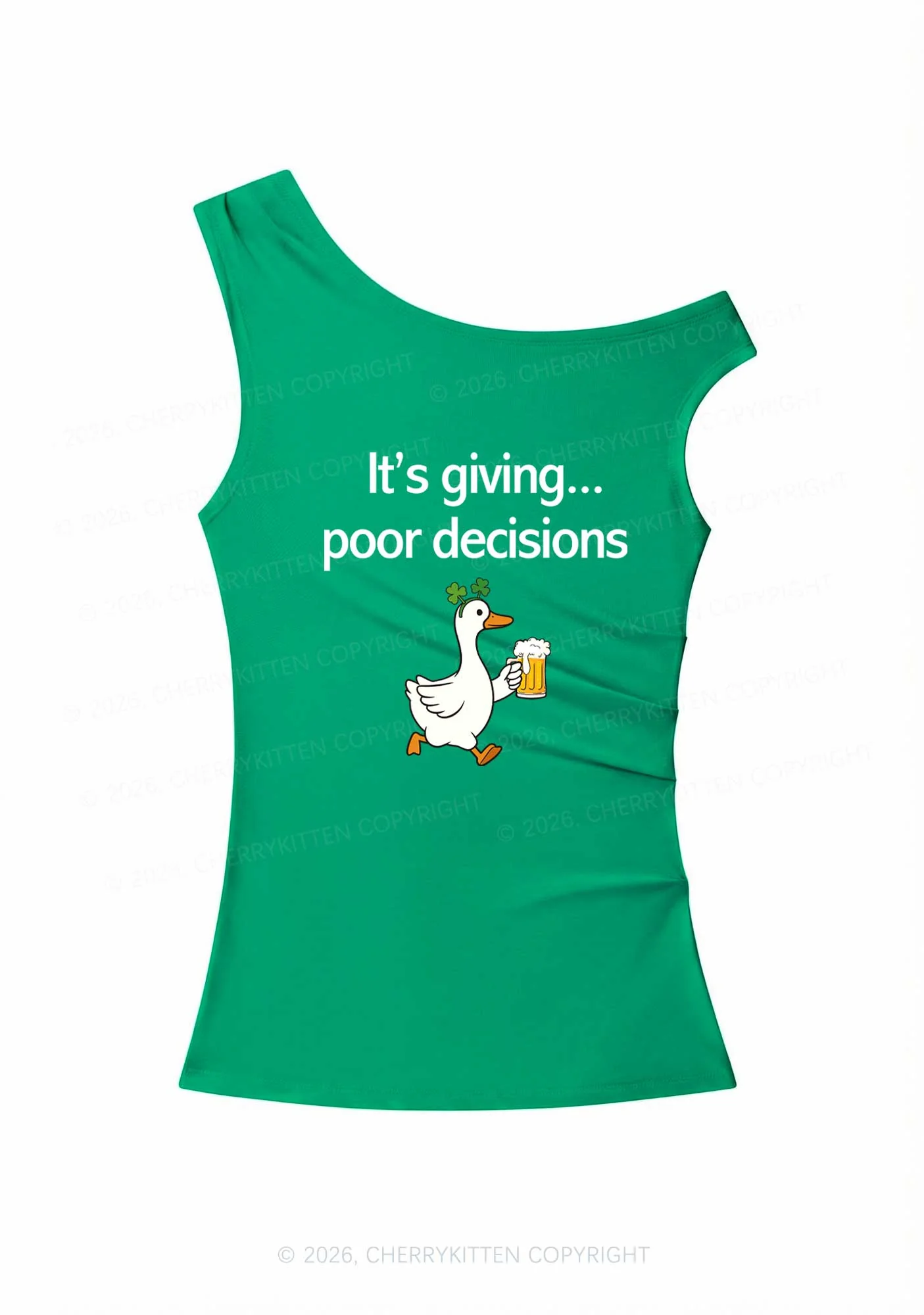 Its Giving Poor Decisions St Patricks Y2K Off Shoulder Tank Top Cherrykitten