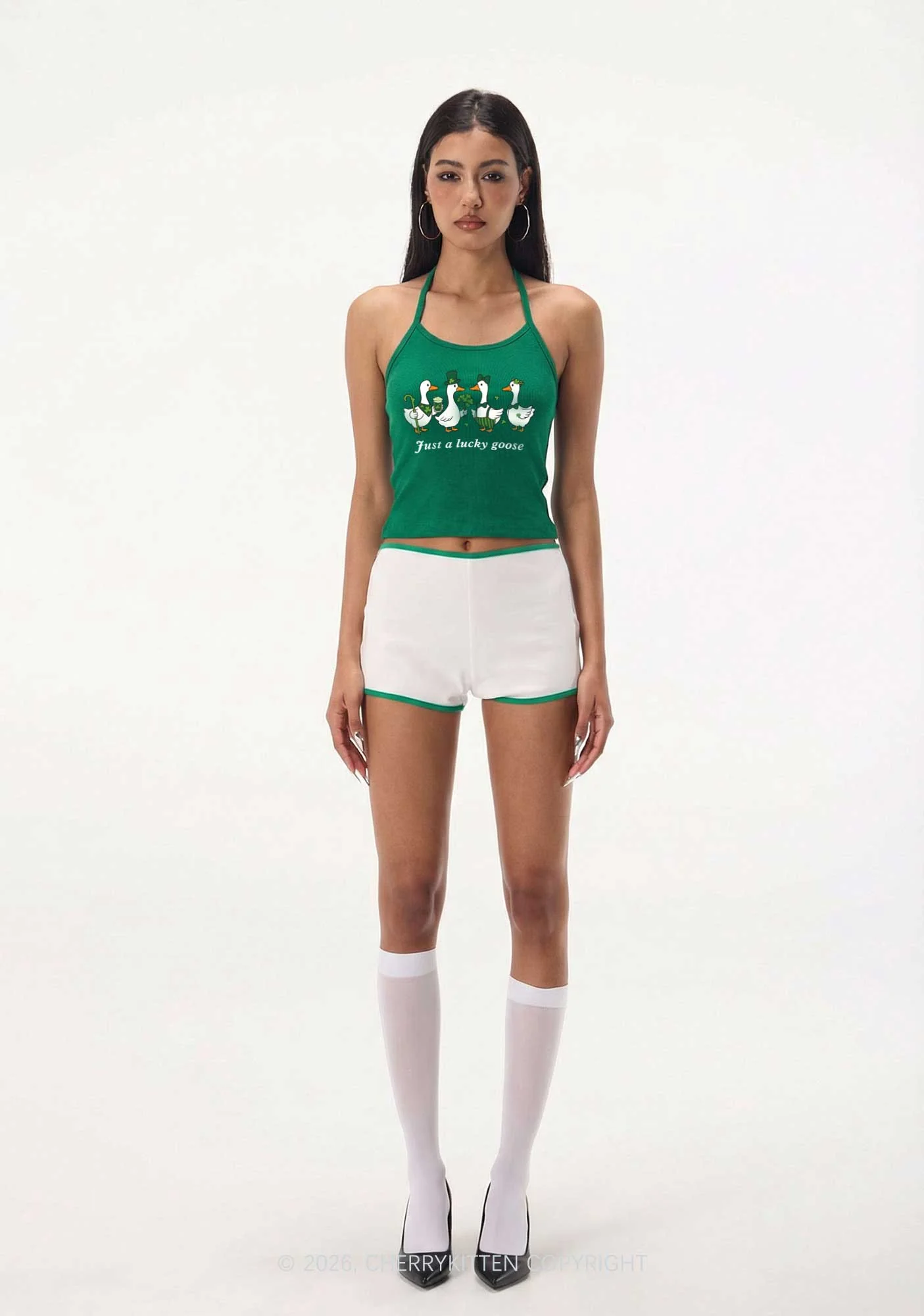 Just A Lucky Goose St Patricks Y2K Halter Neck Cami Cherrykitten - Image 2