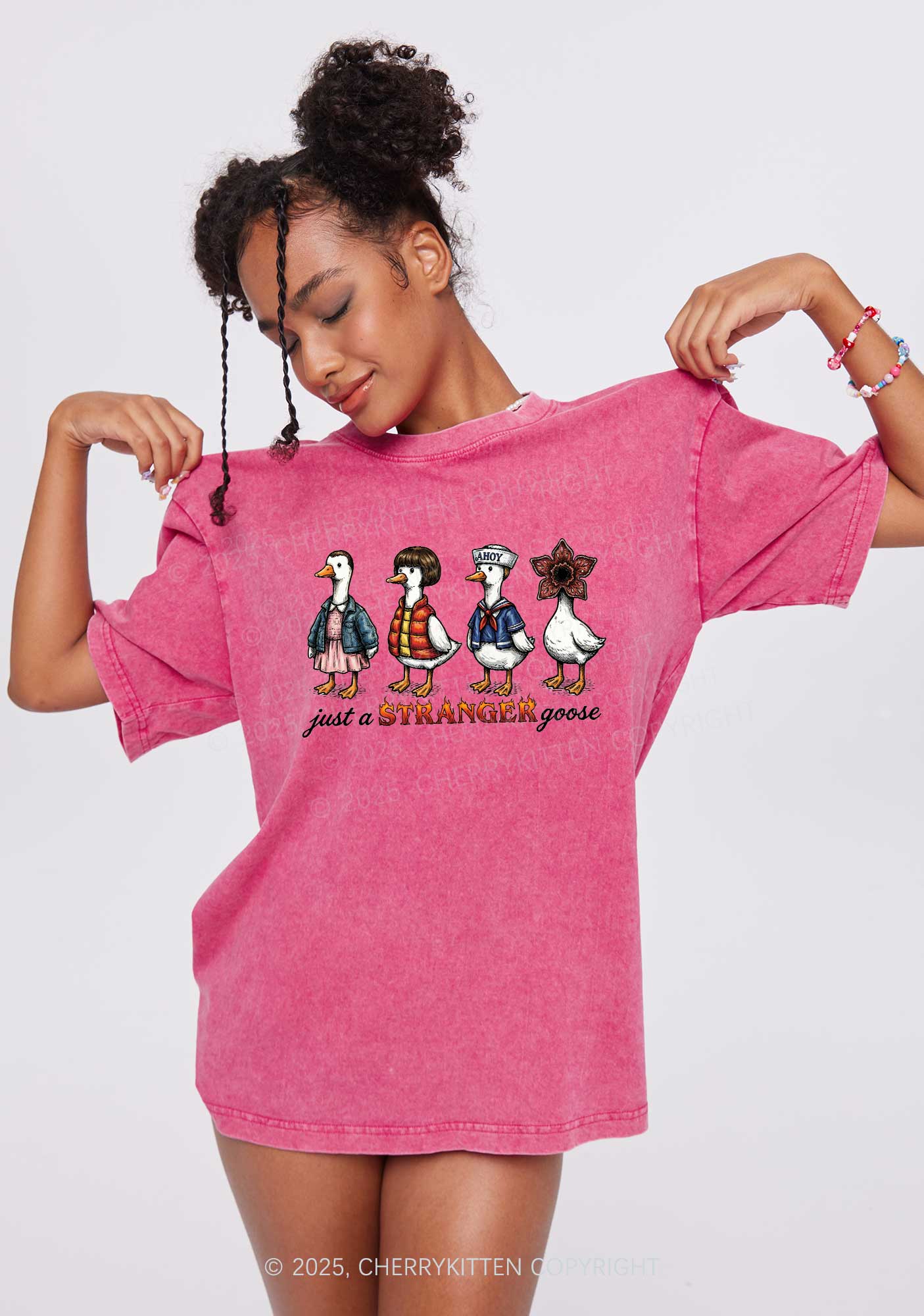 Just A Stranger Goose Y2K Shirts Washed Tee Cherrykitten - Image 2