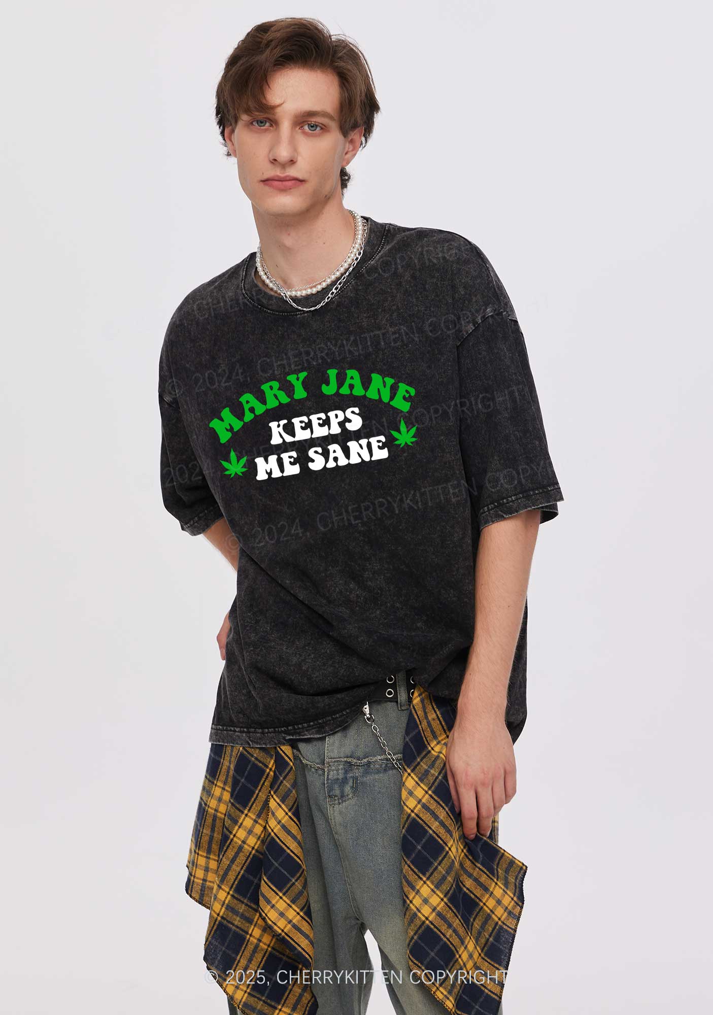 Keeps Me Sane Y2K Shirts Washed Tee Cherrykitten - Image 2