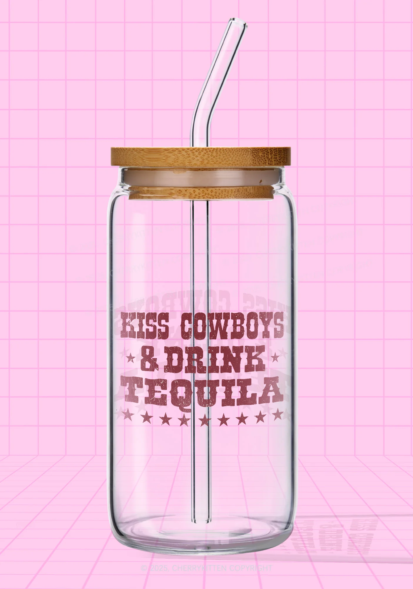 Kiss Cowboys Y2K Printed Glass Cup Cherrykitten