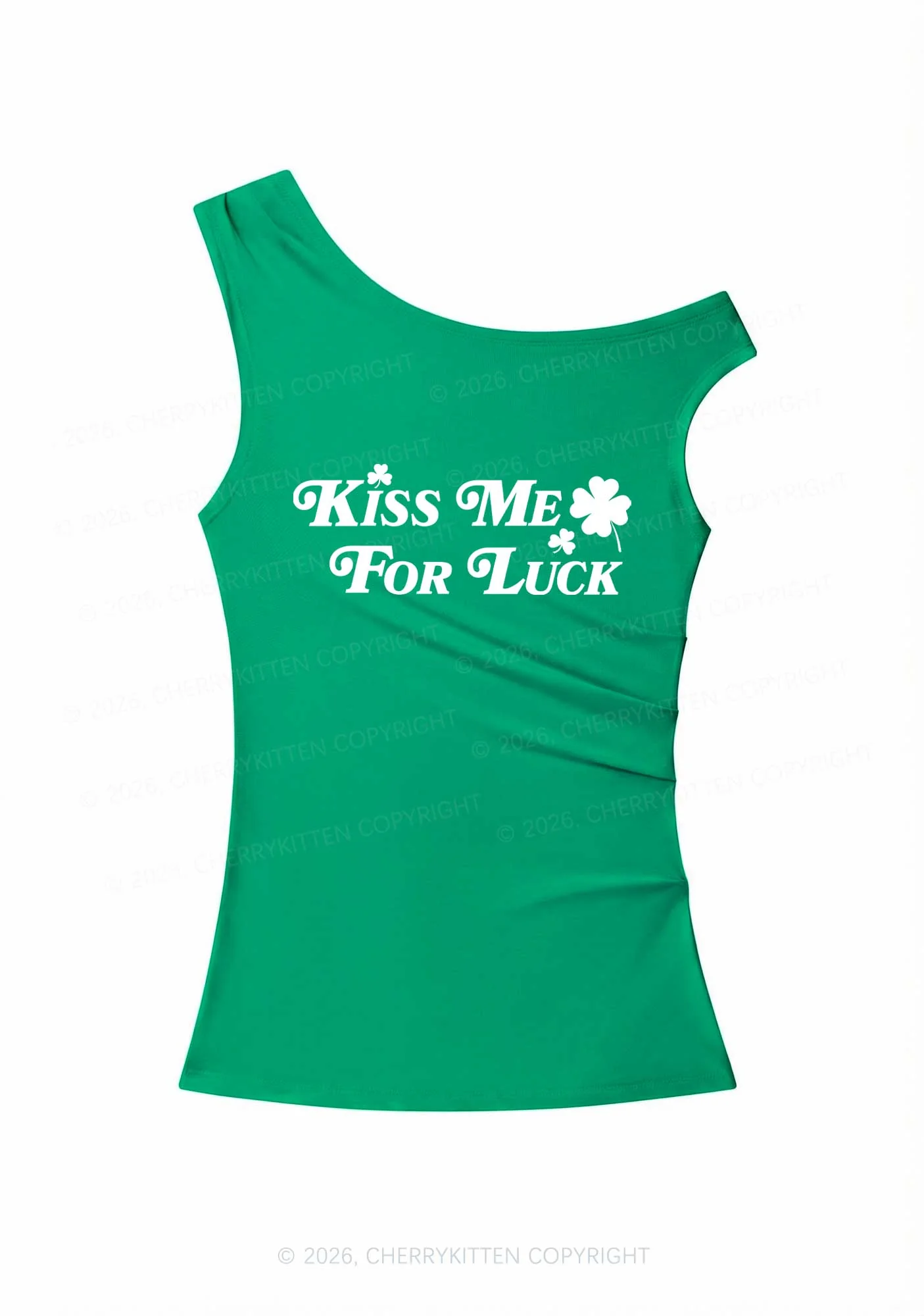 Kiss Me For Luck St Patricks Y2K Off Shoulder Tank Top Cherrykitten