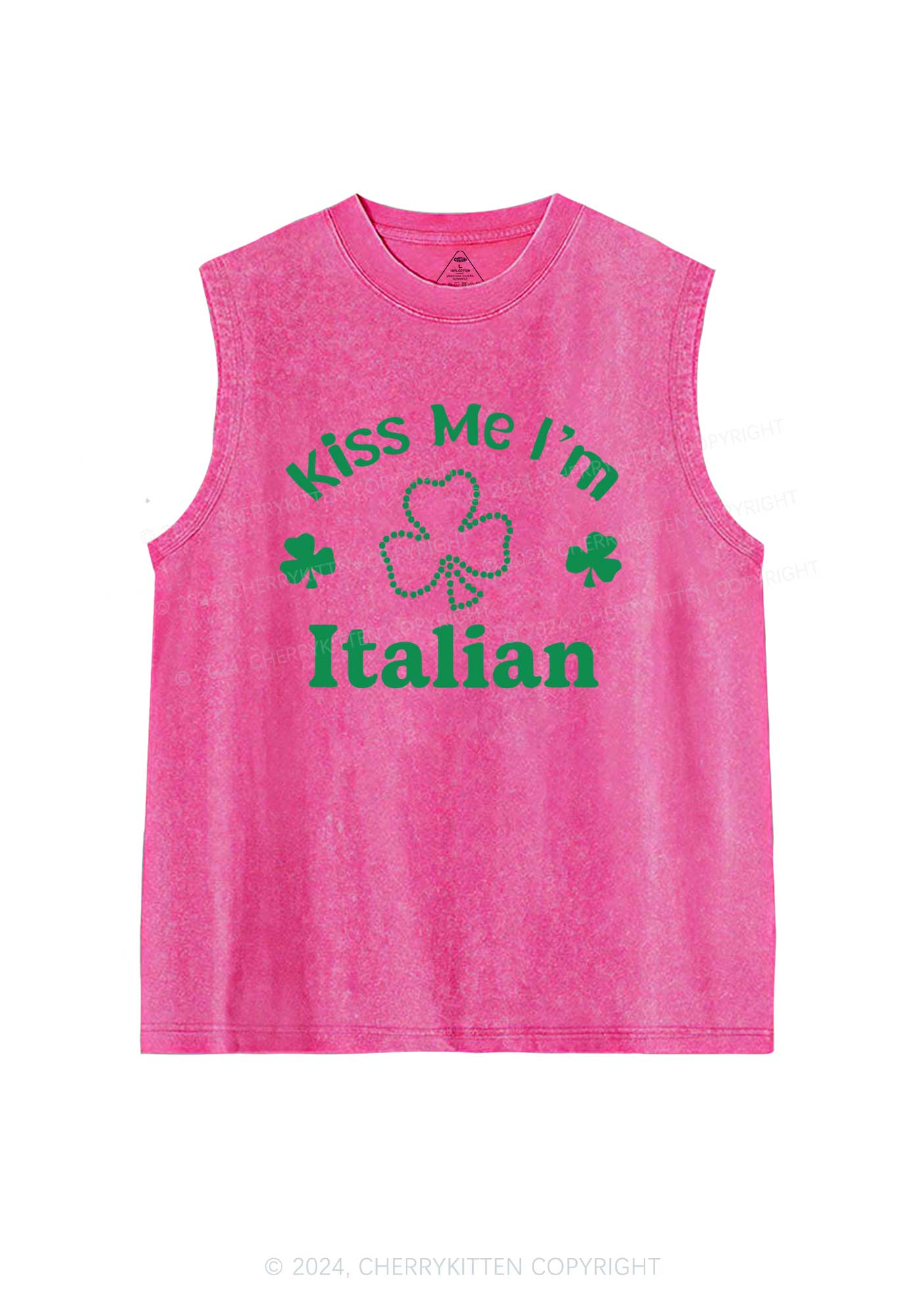 Kiss Me Im Italian St Patricks Y2K Washed Tank Cherrykitten - Image 4