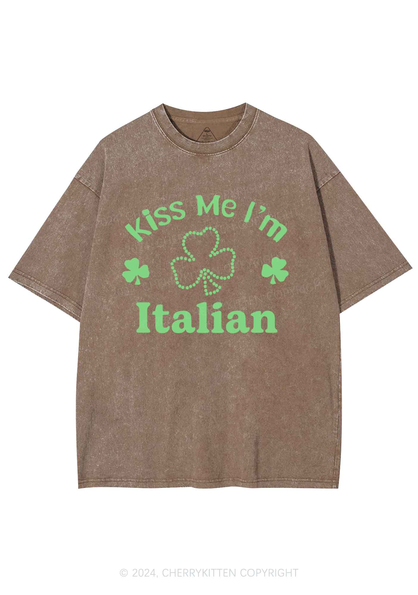 Kiss Me Im Italian St Patricks Y2K Washed Tee Cherrykitten - Image 9