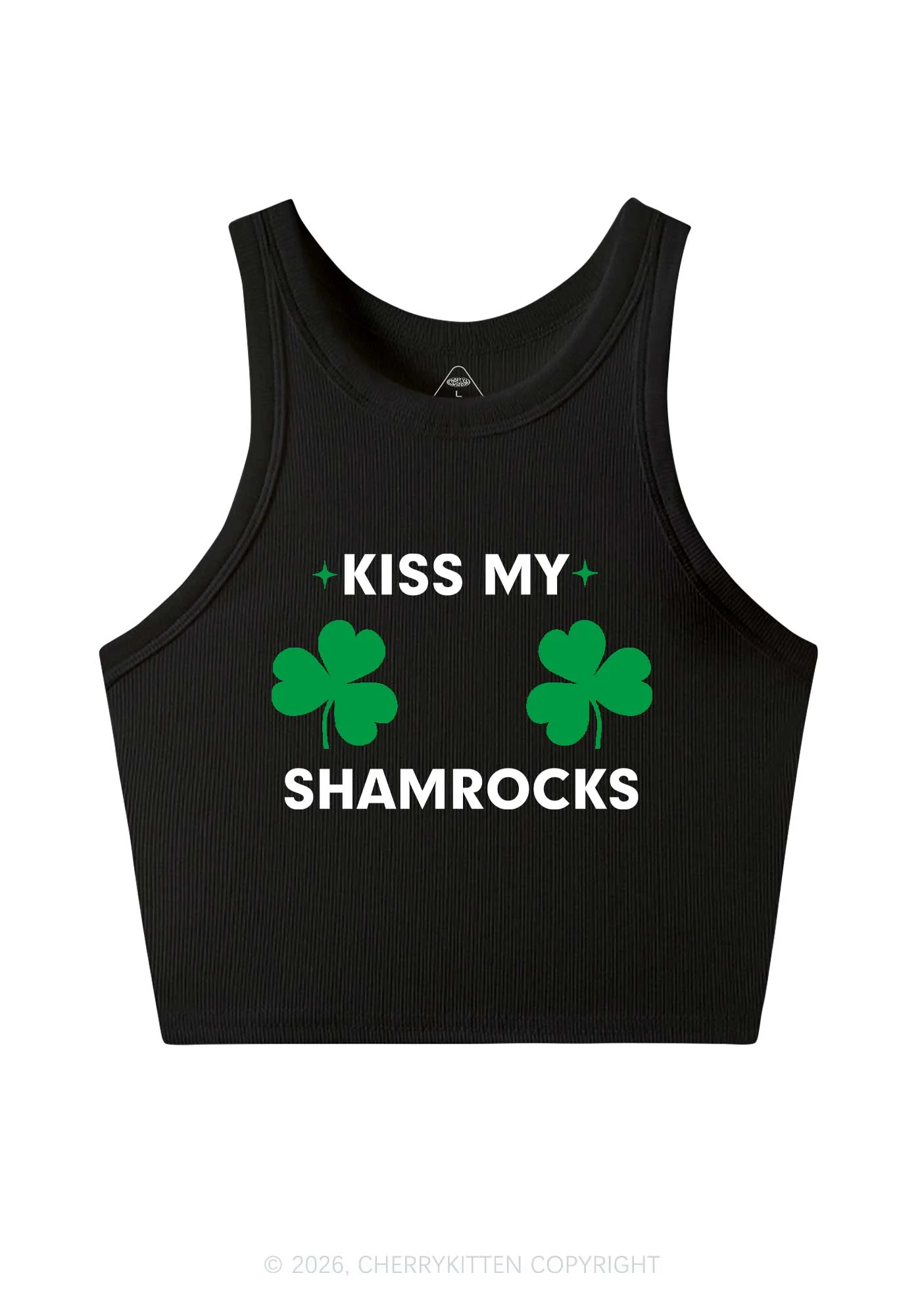 Kiss My Shamrocks St Patricks Y2K Crop Tank Top Cherrykitten