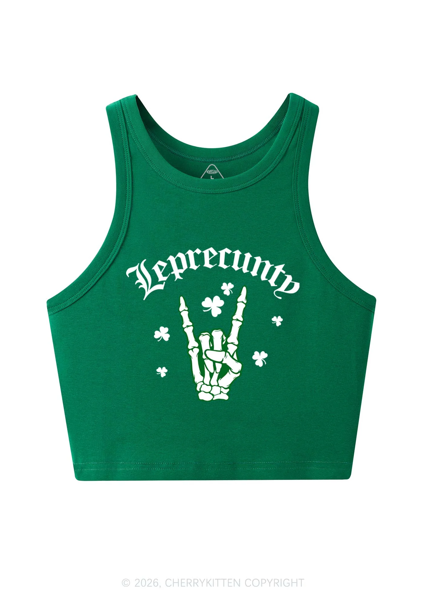 Leprecunty Skull St Patricks Y2K Crop Tank Top Cherrykitten