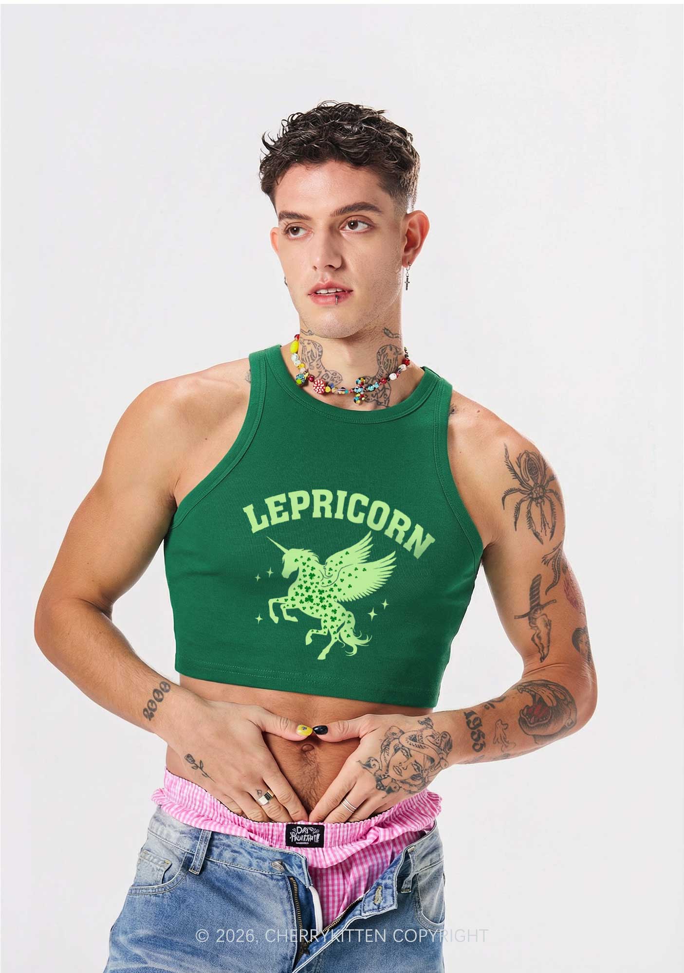 Lepricorn Unicorn St Patricks Y2K Crop Tank Top Cherrykitten - Image 2