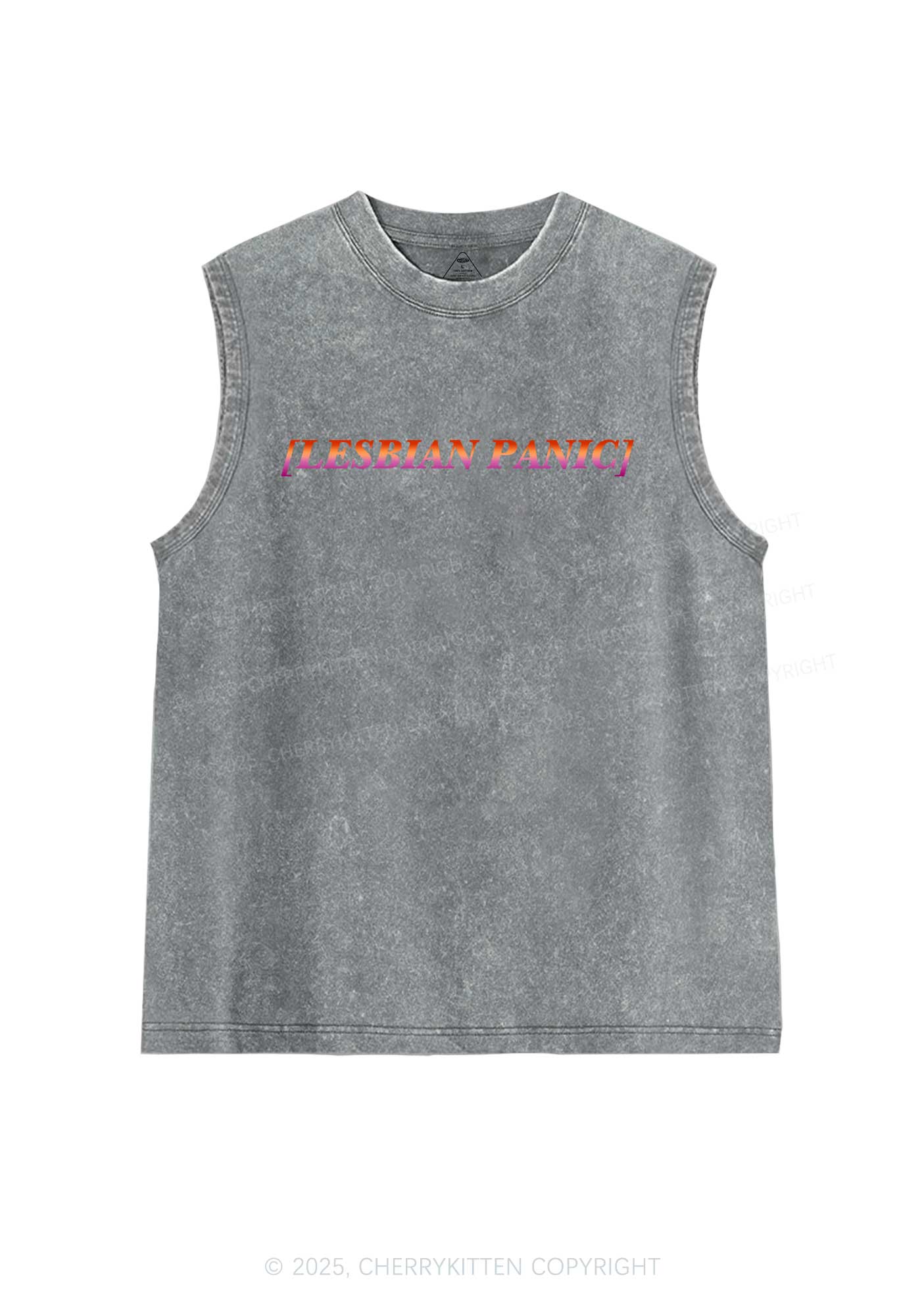 Lesbian Panic Pride Y2K Washed Muscle Tank Cherrykitten - Image 5