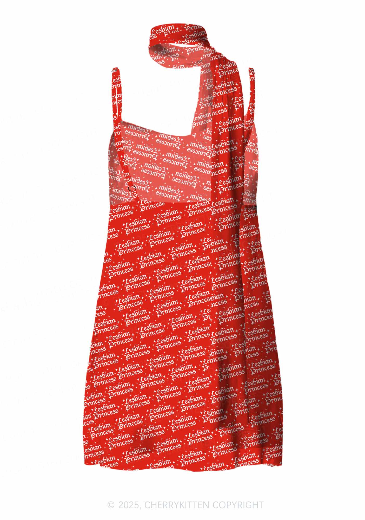 Lesbian Princess Pride Y2K Mesh Slip Dress With Scarf Set Cherrykitten - Image 3