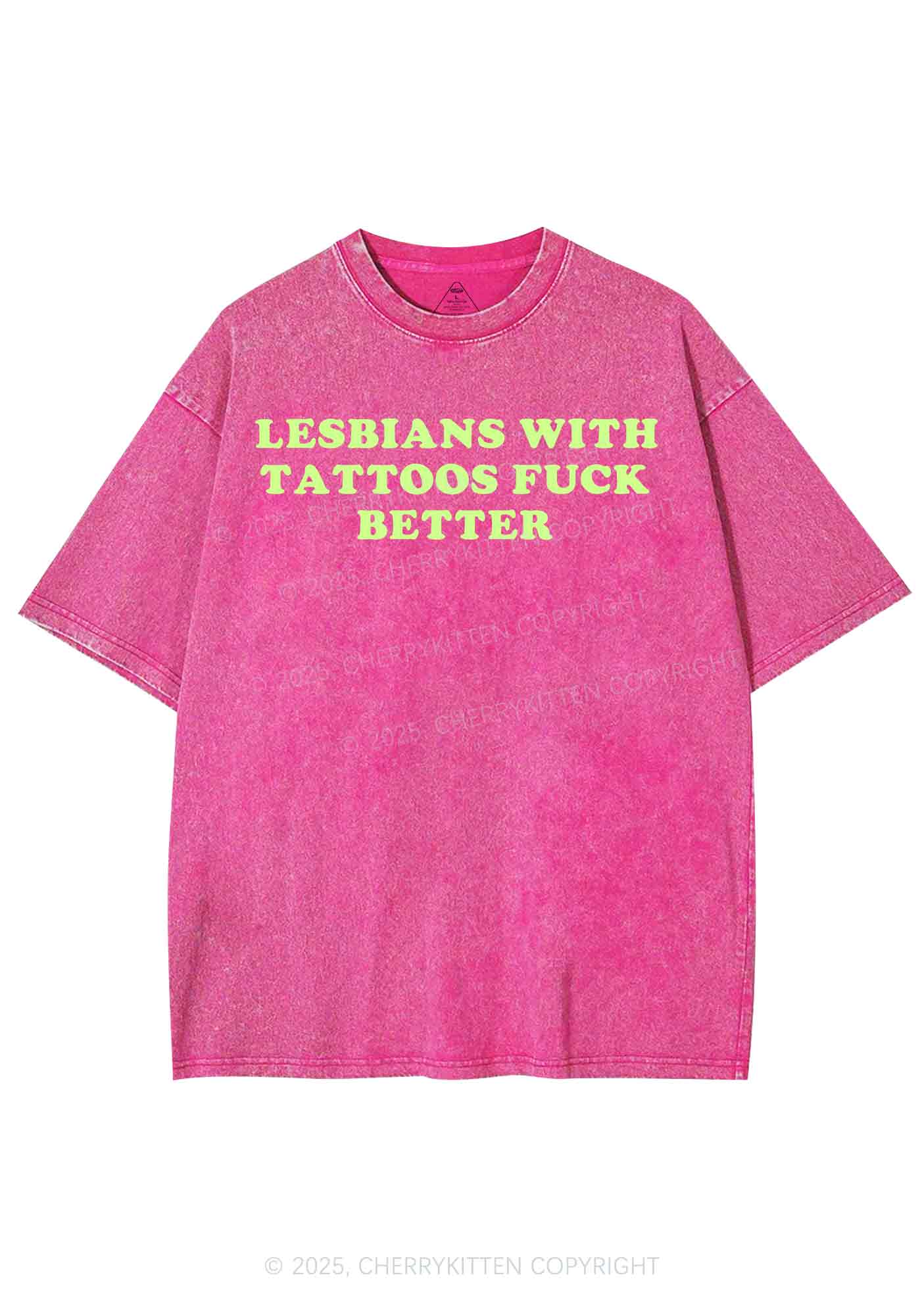 Lesbians With Tattoos Pride Y2K Shirts Washed Tee Cherrykitten - Image 4
